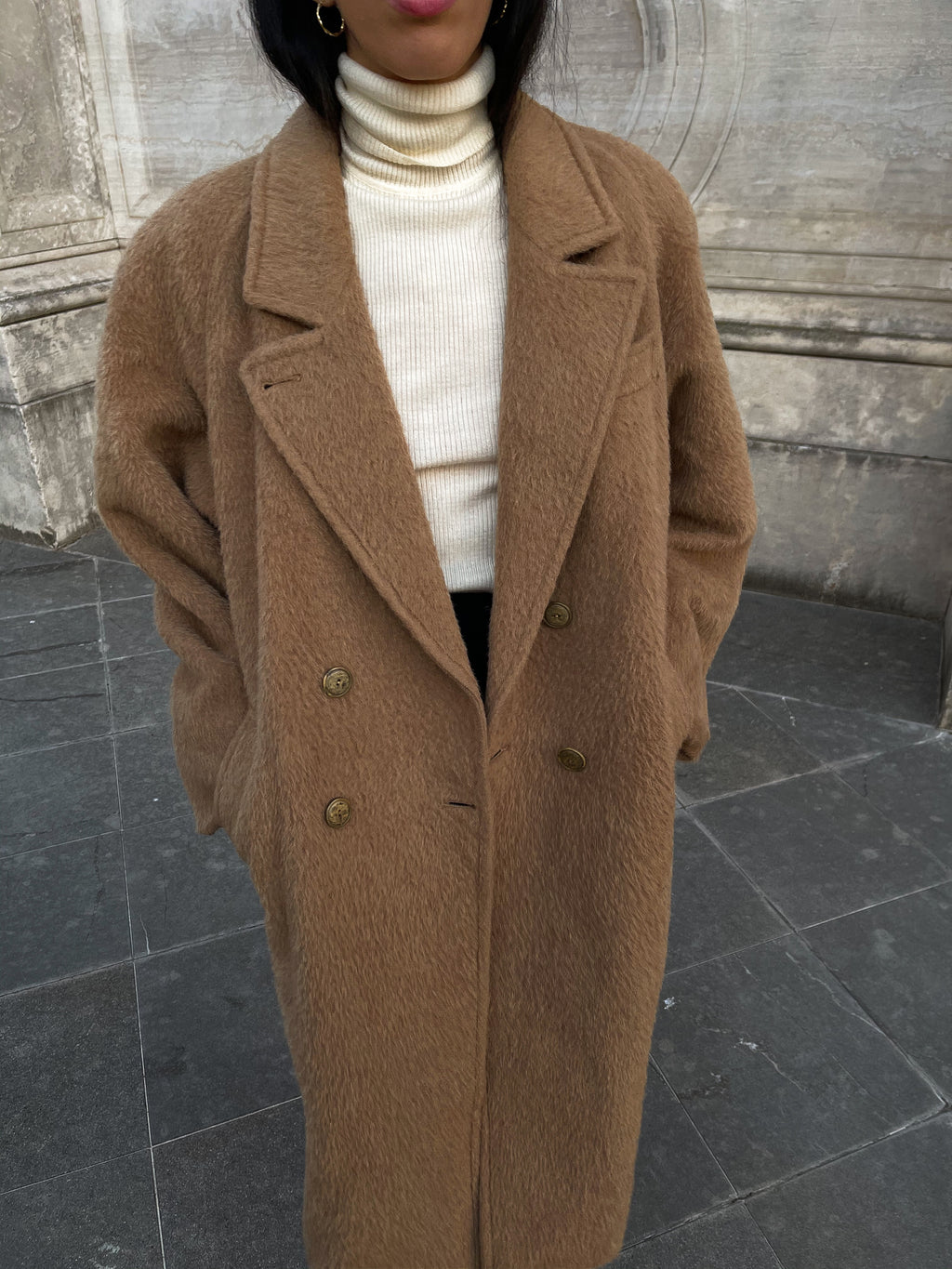 Camel furry coat