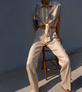 Beige linen blend pants