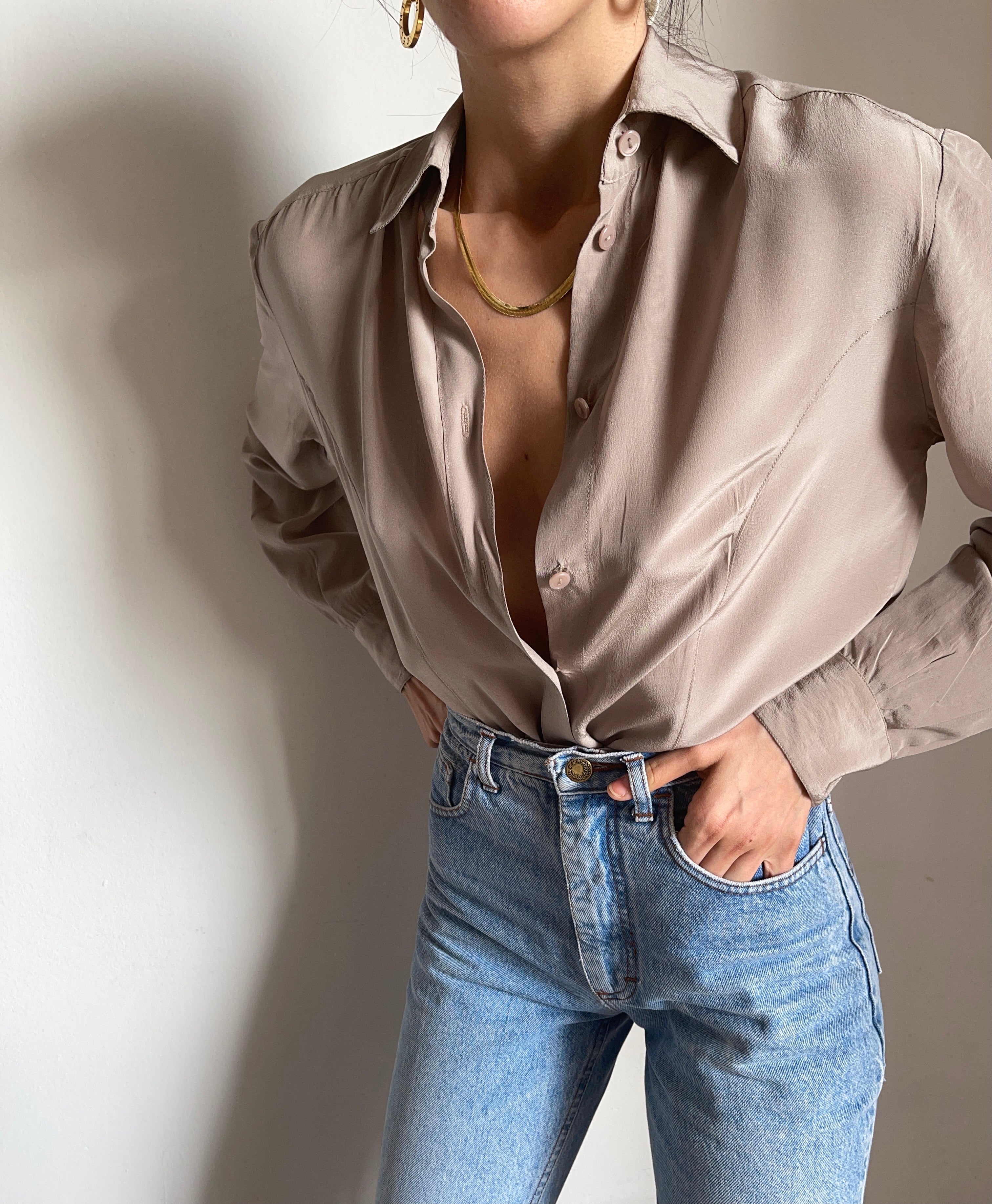 100 silk taupe shirt