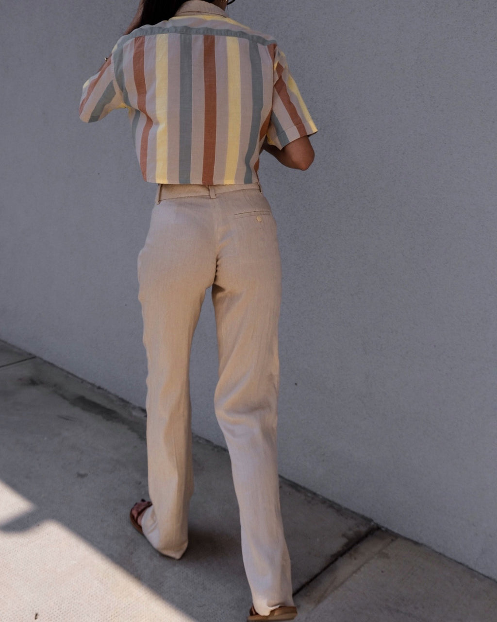 Beige linen blend pants
