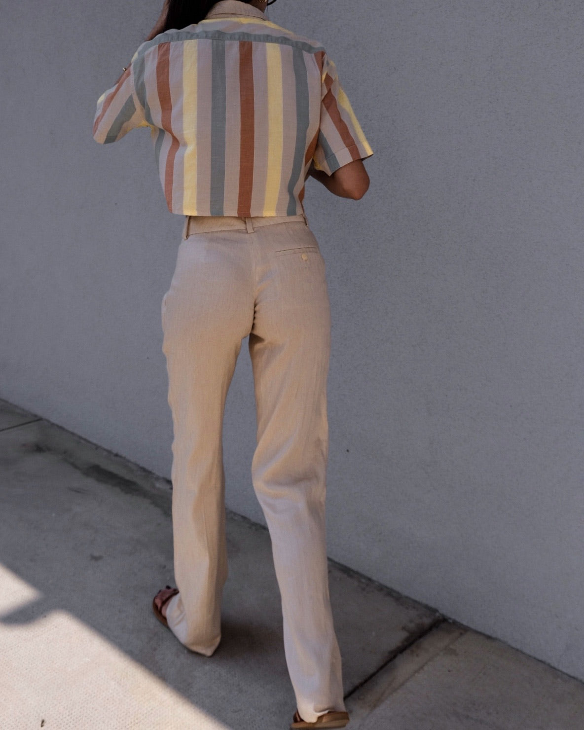 Beige linen blend pants