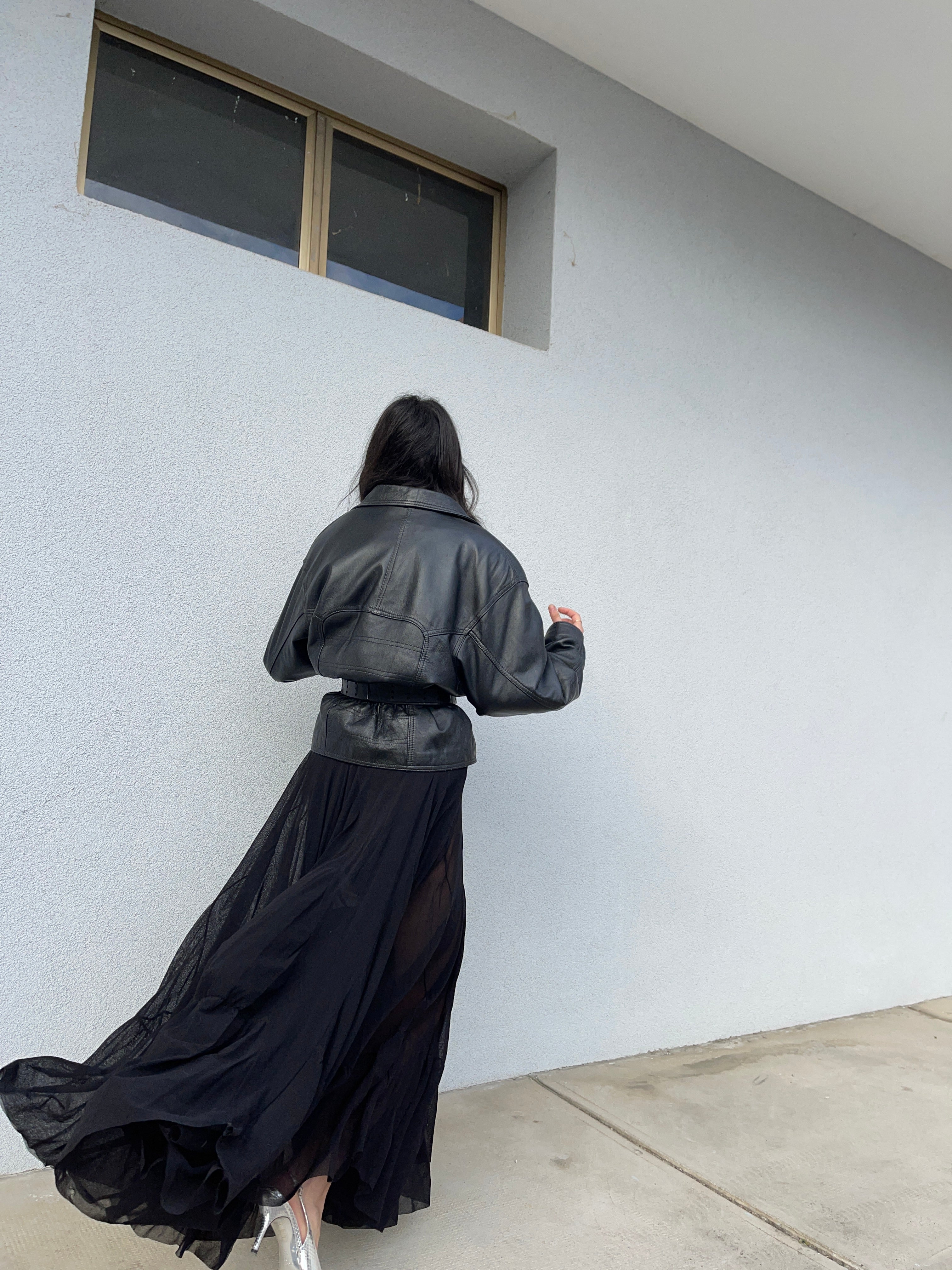 Leather bomber jacket