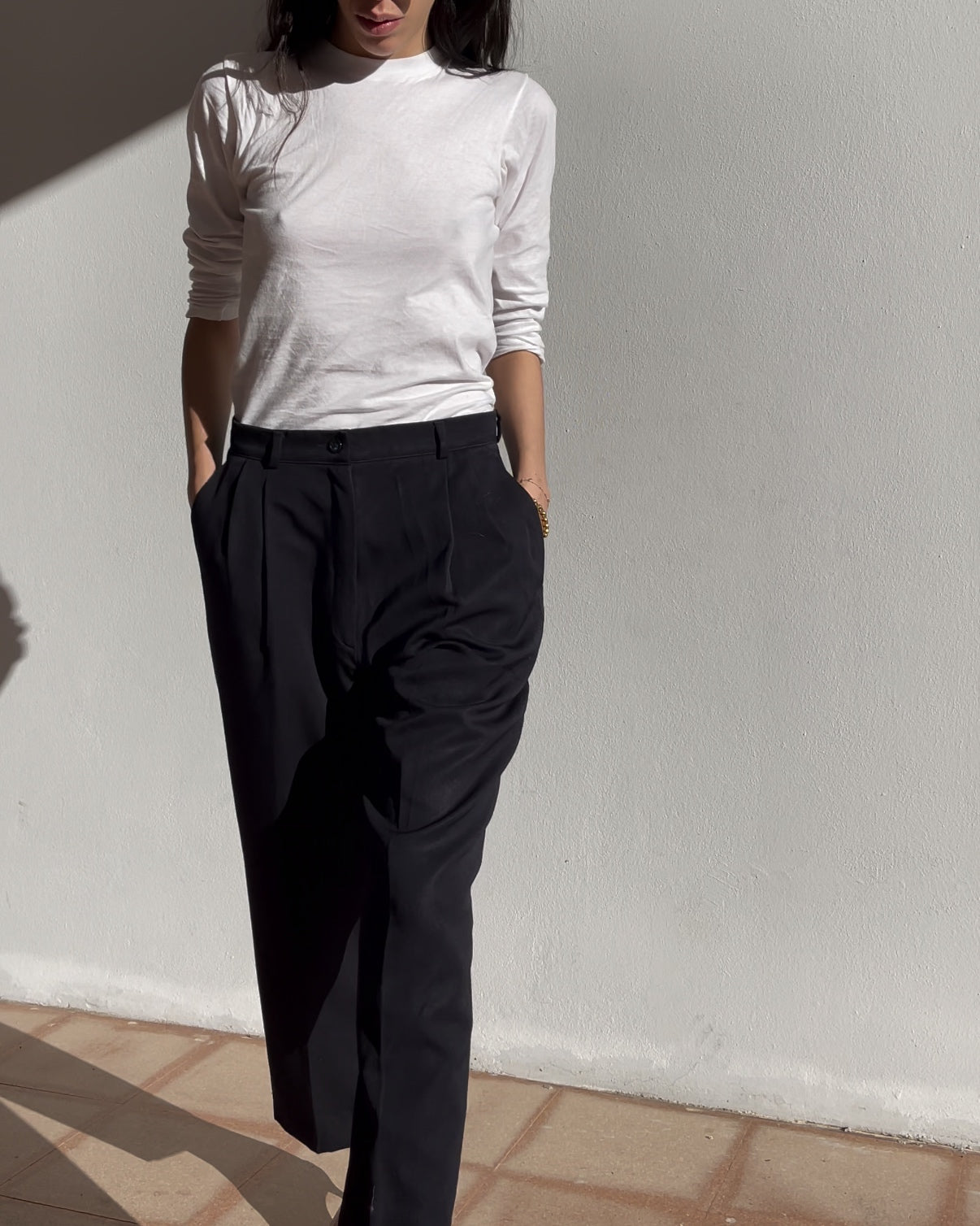 Pantaloni blu 100 lana