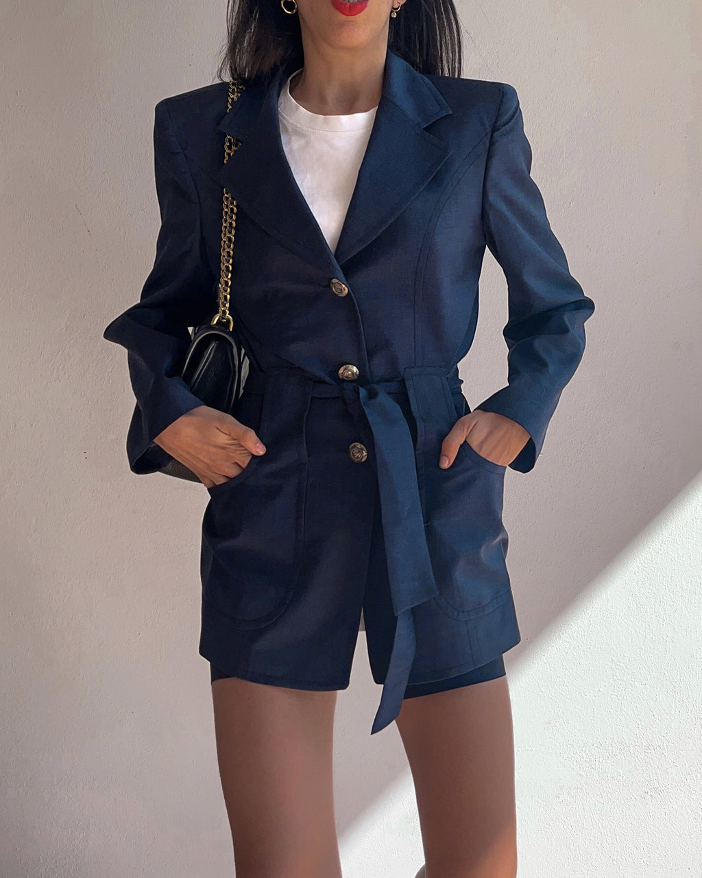 Belted blue blazer