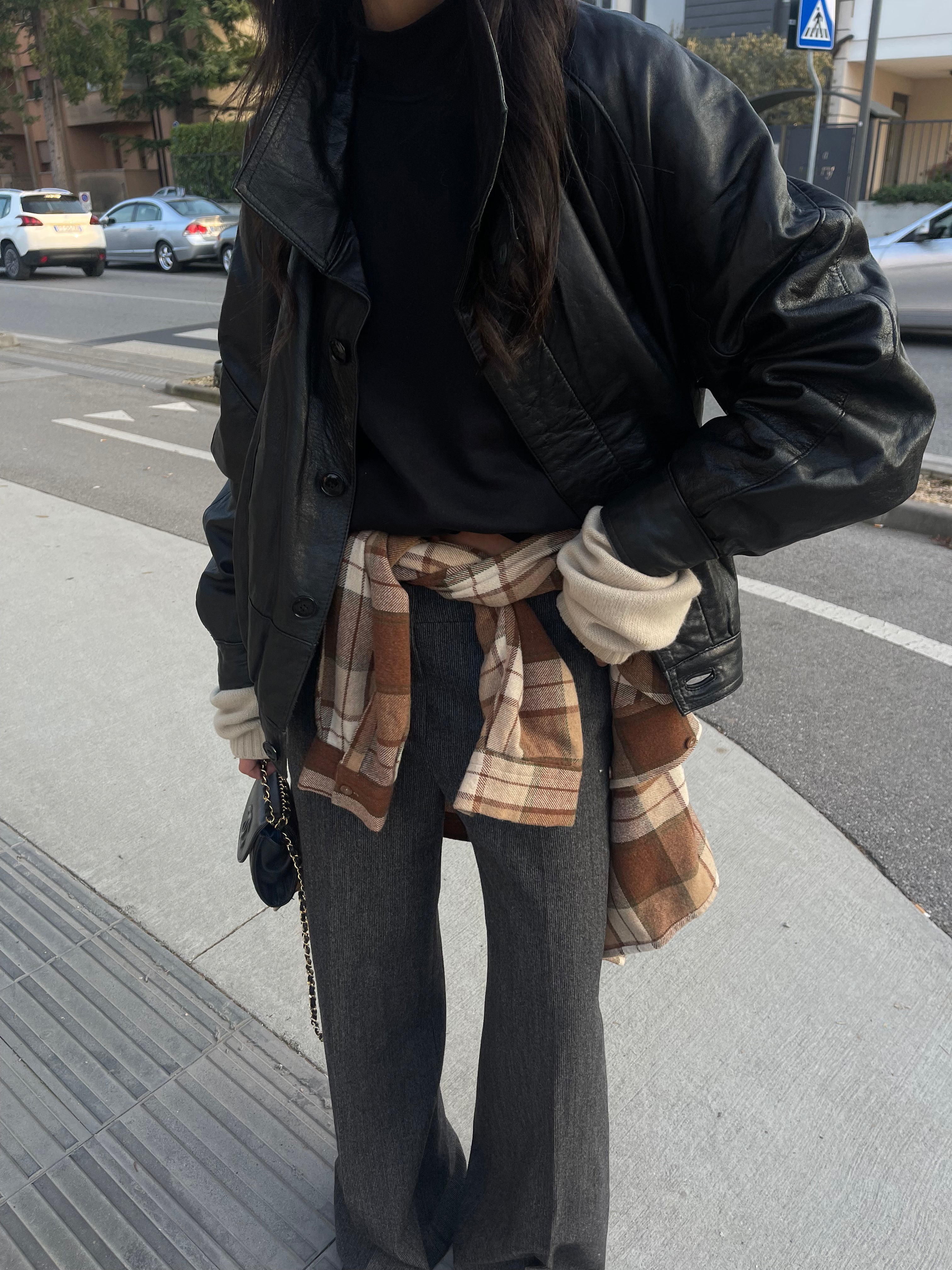 Black leather bomber jacket