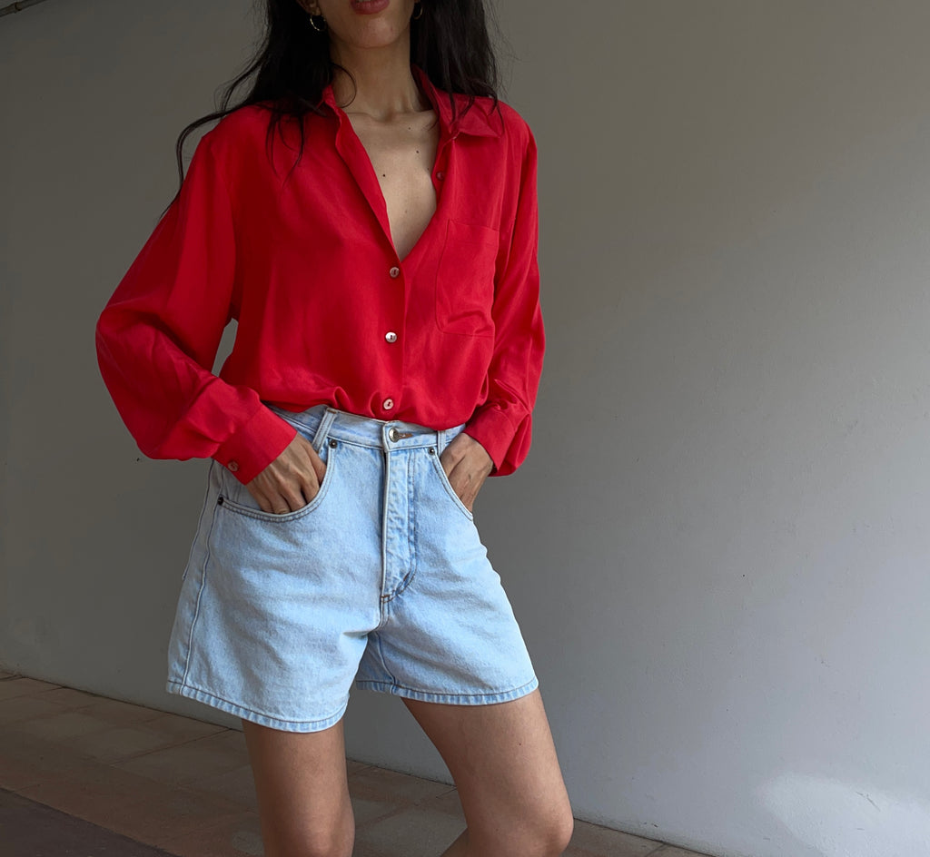 100 silk red shirt