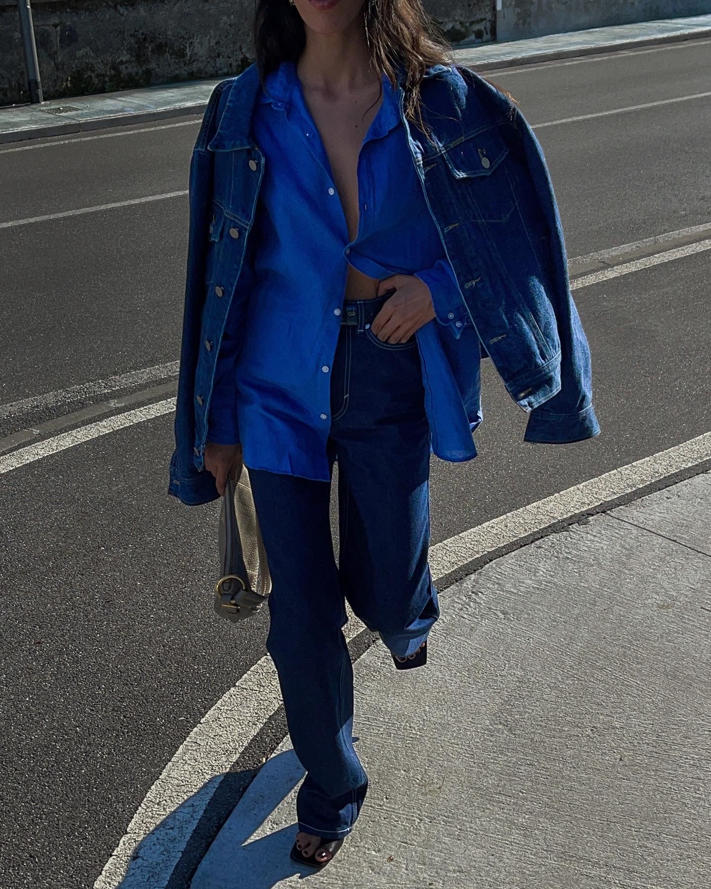 100 Lino blu shirt