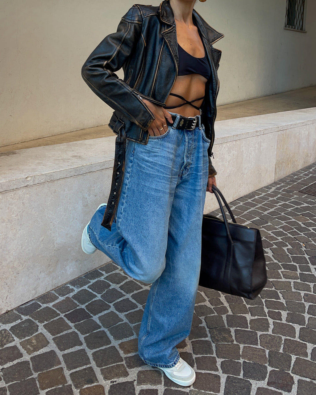 Extra petite leather chiodo