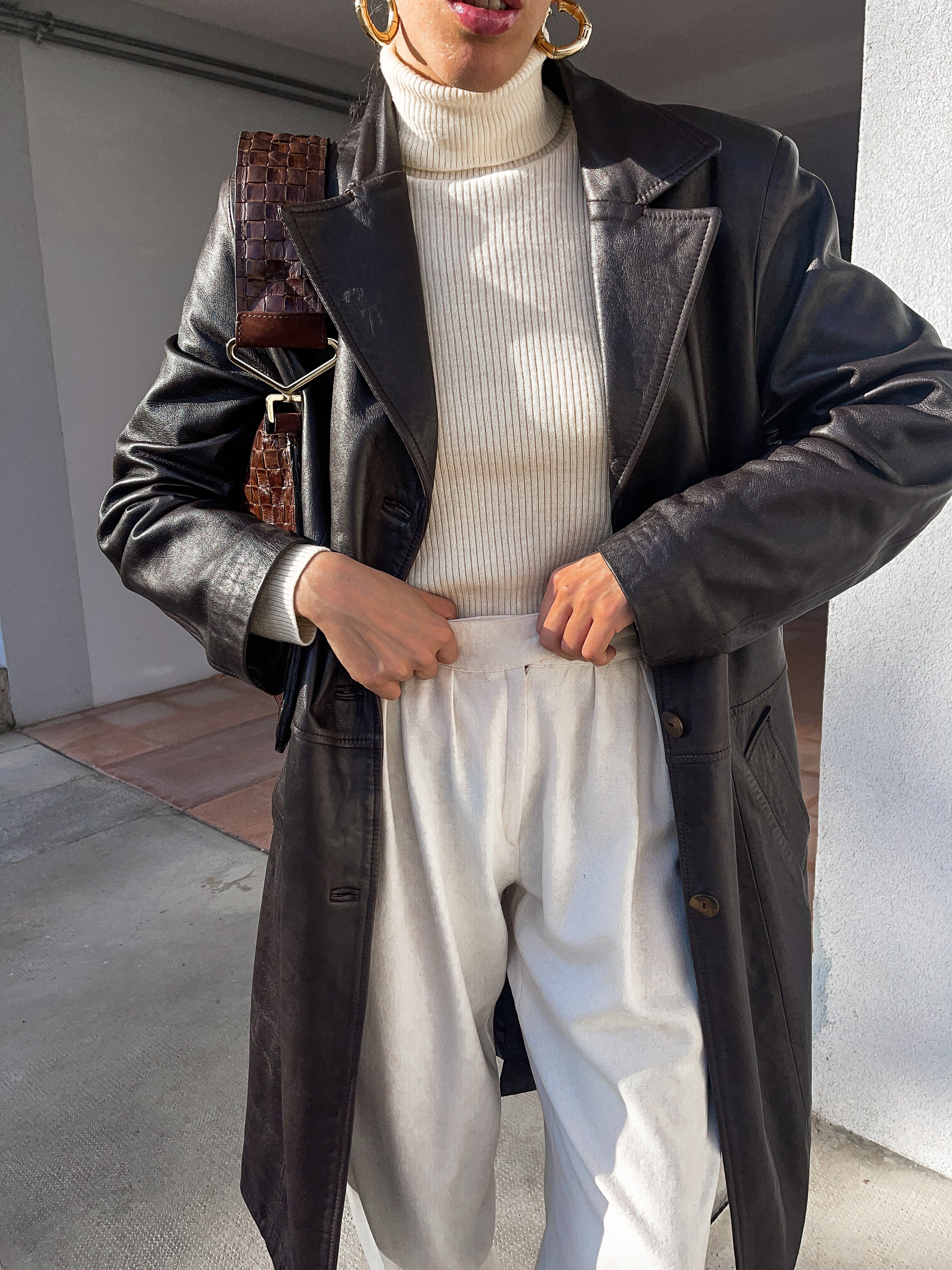 Brown chocolate leather trench