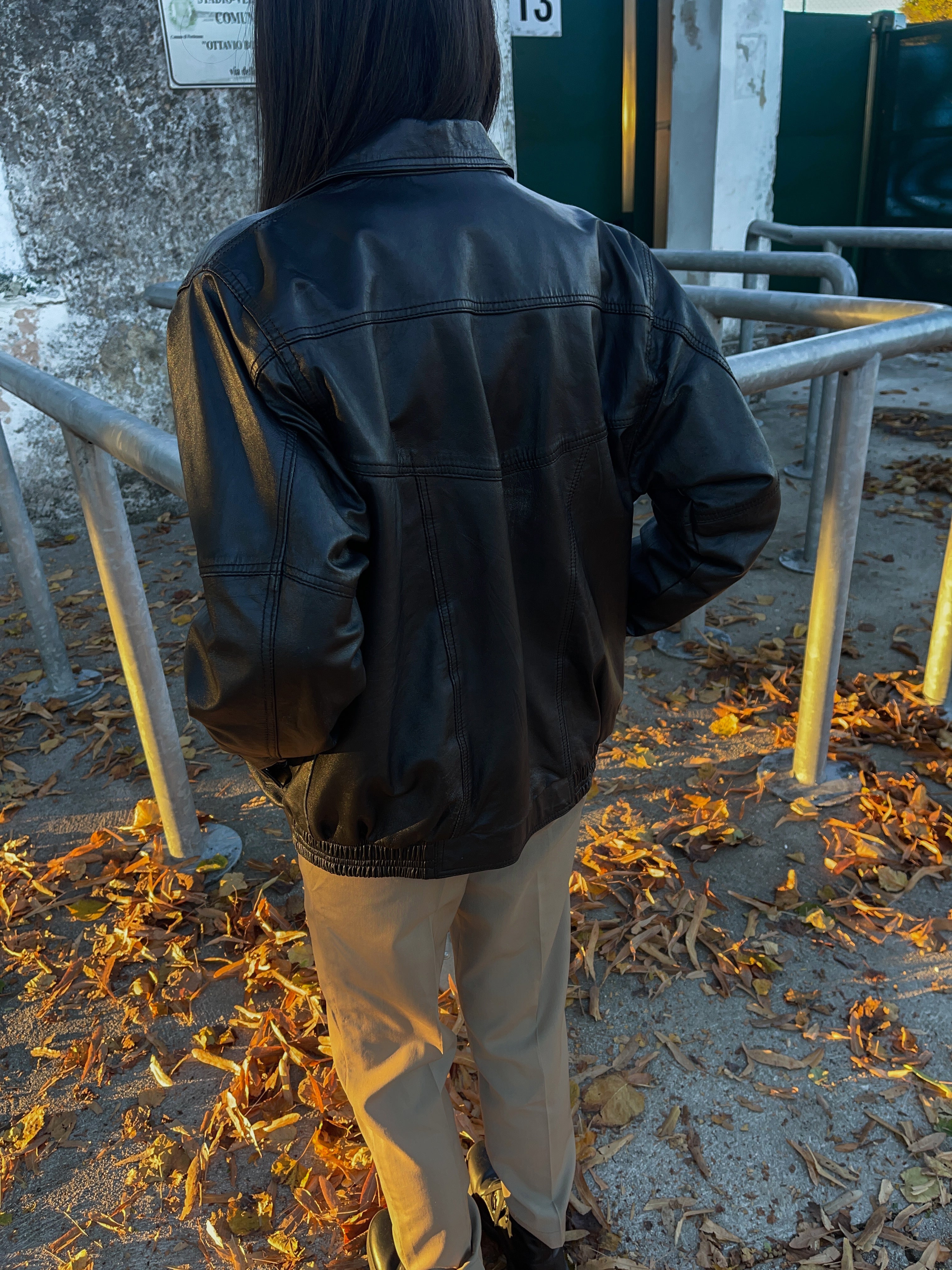 Leather bomber jacket