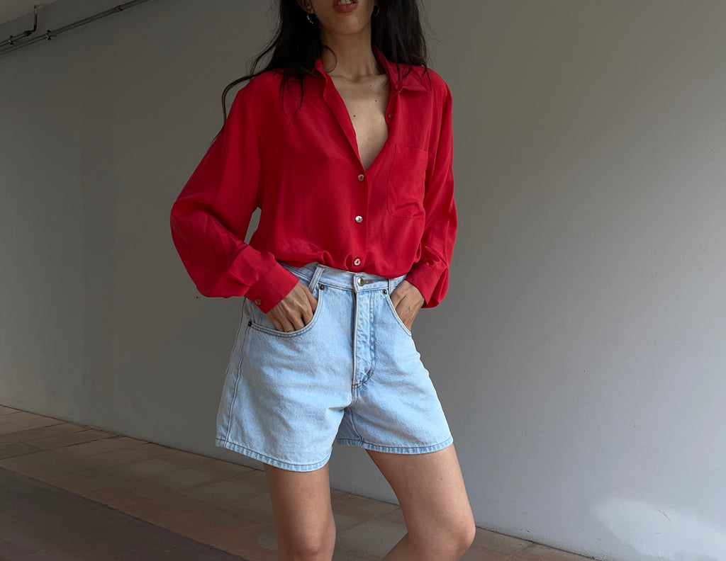 100 silk red shirt