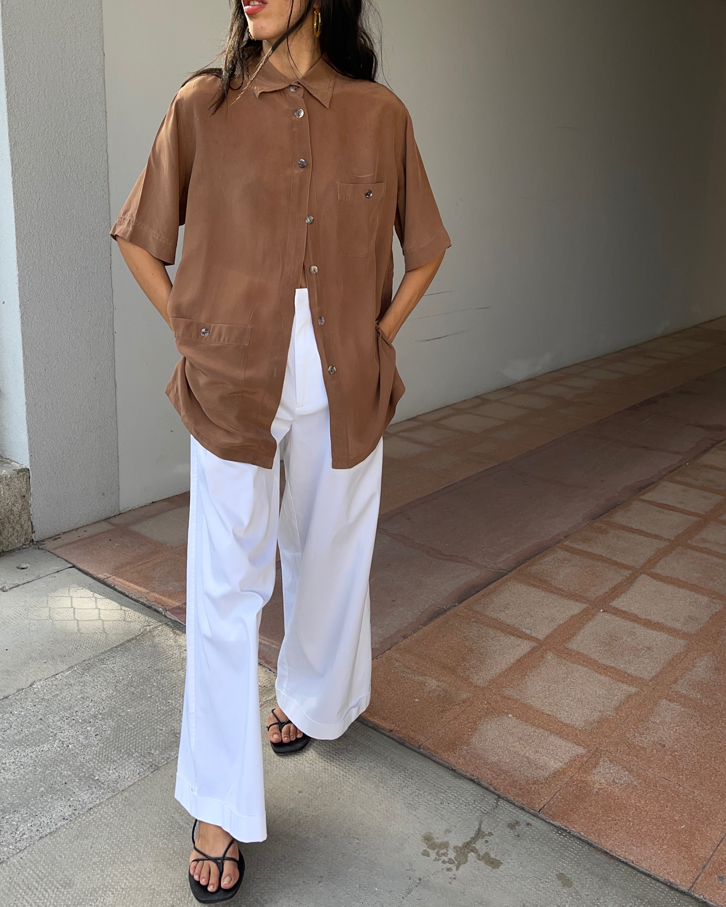 Caffè latte 100 silk shirt