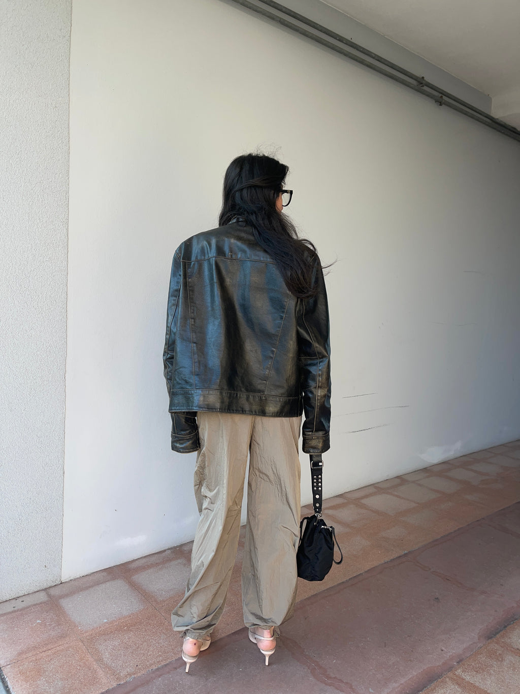 Distressed leather jacket