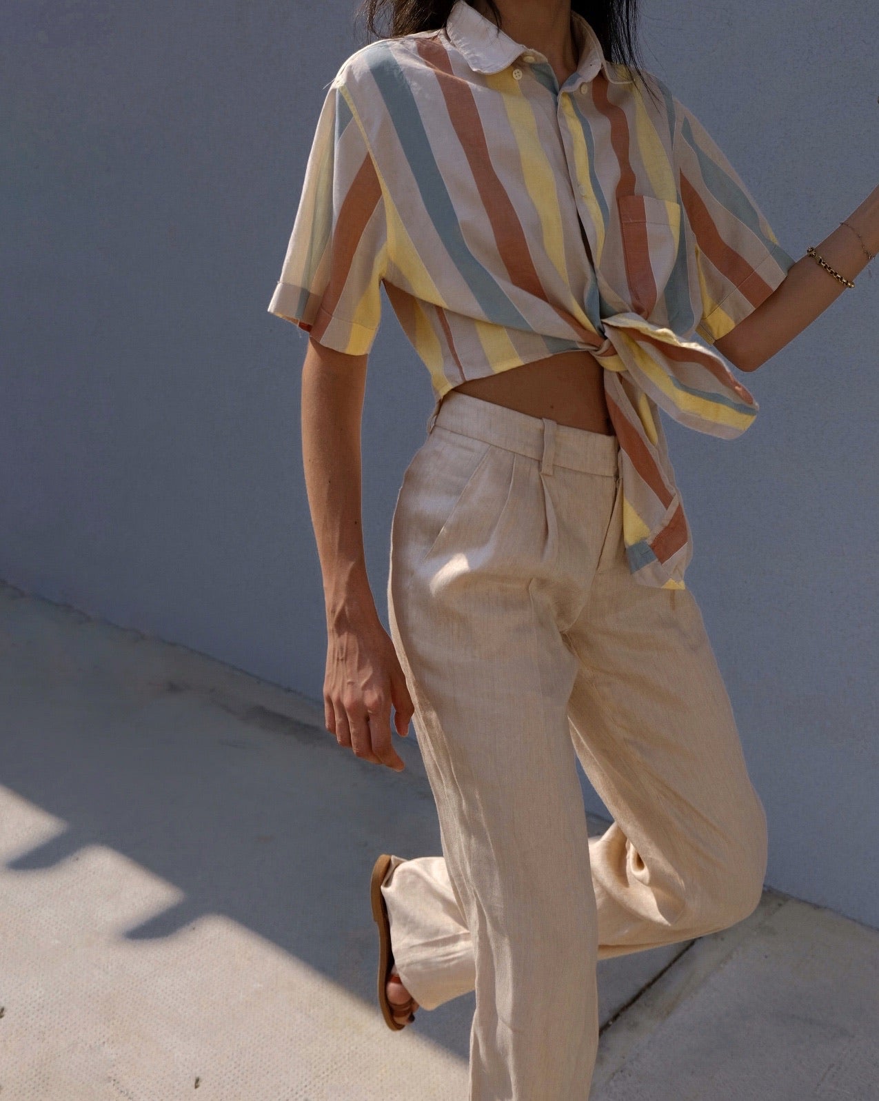Beige linen blend pants