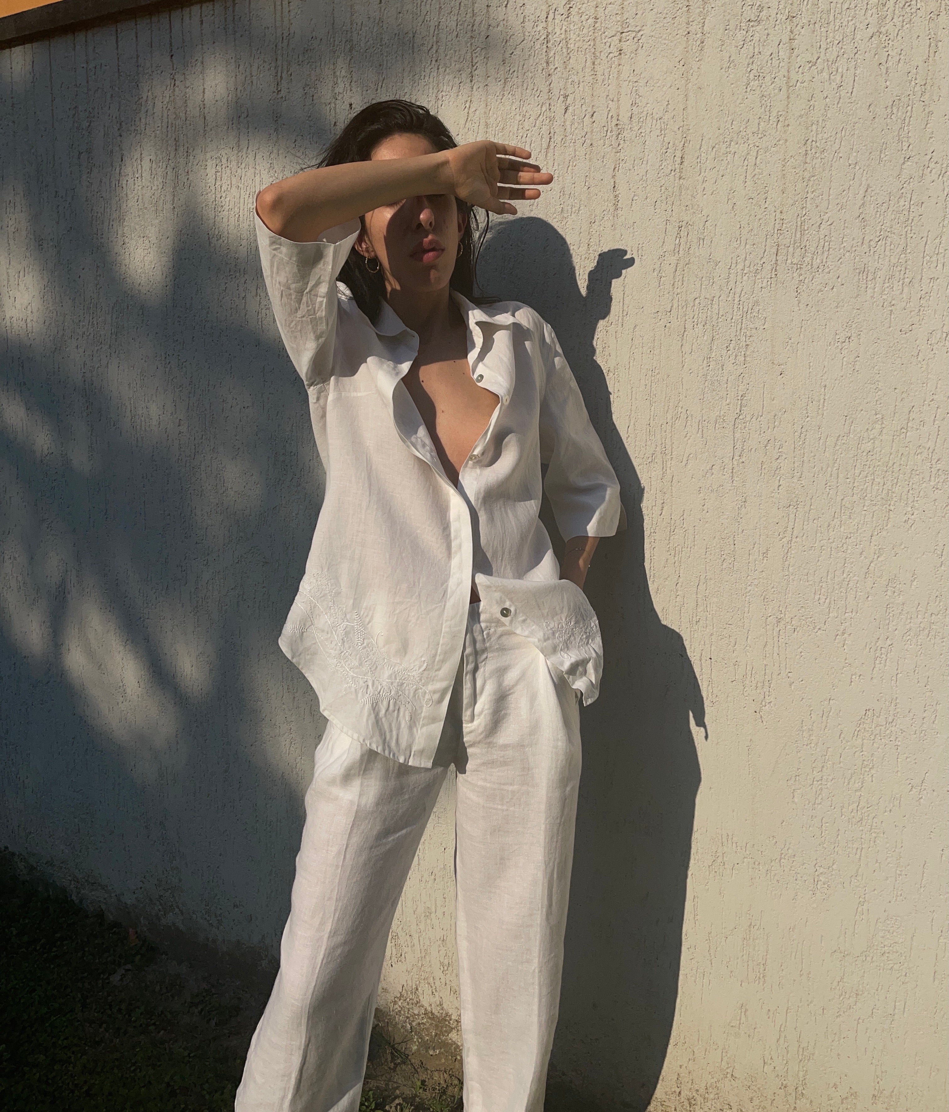 100 linen embroided shirt