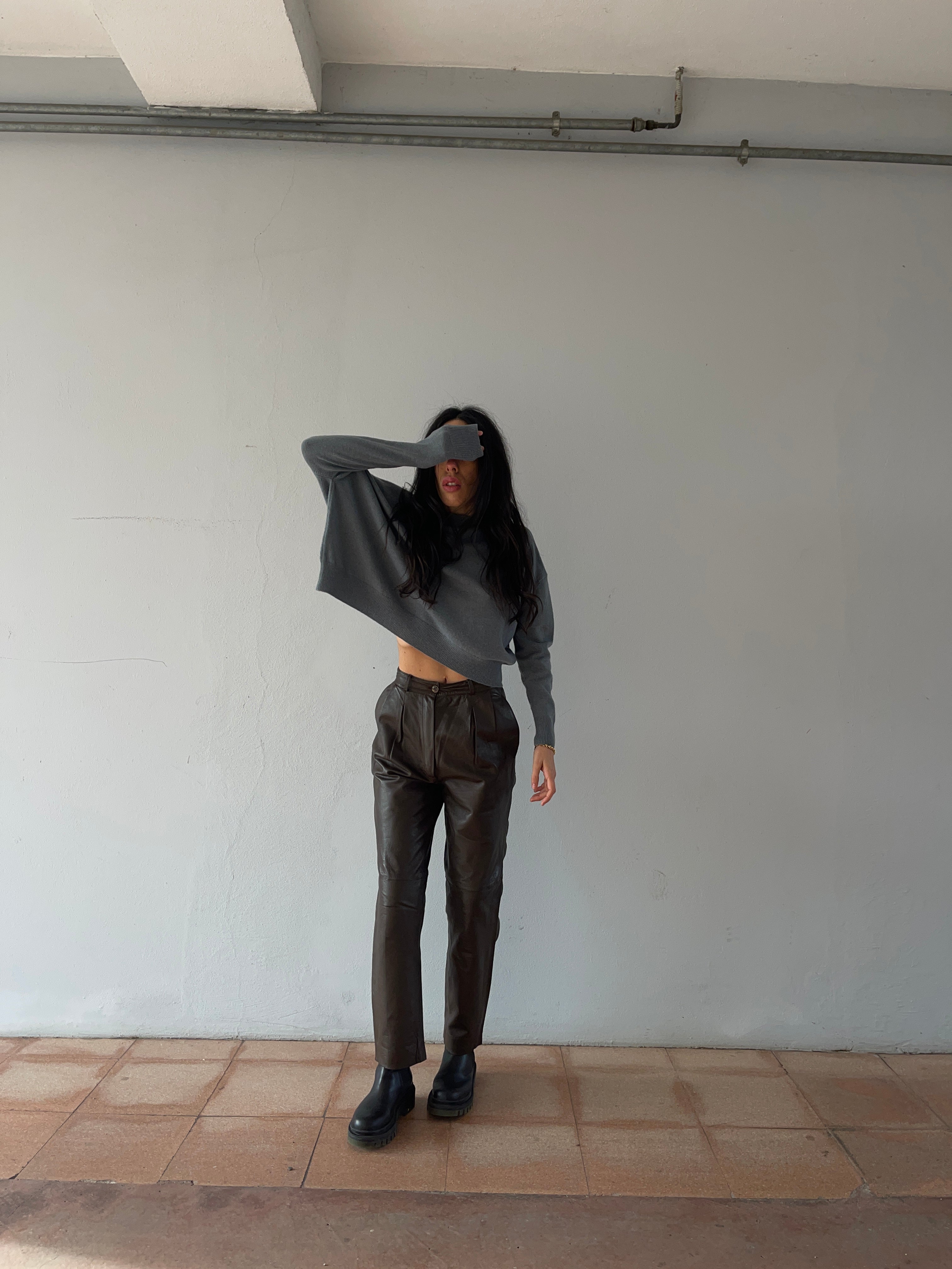 100 leather brown chocolate trousers