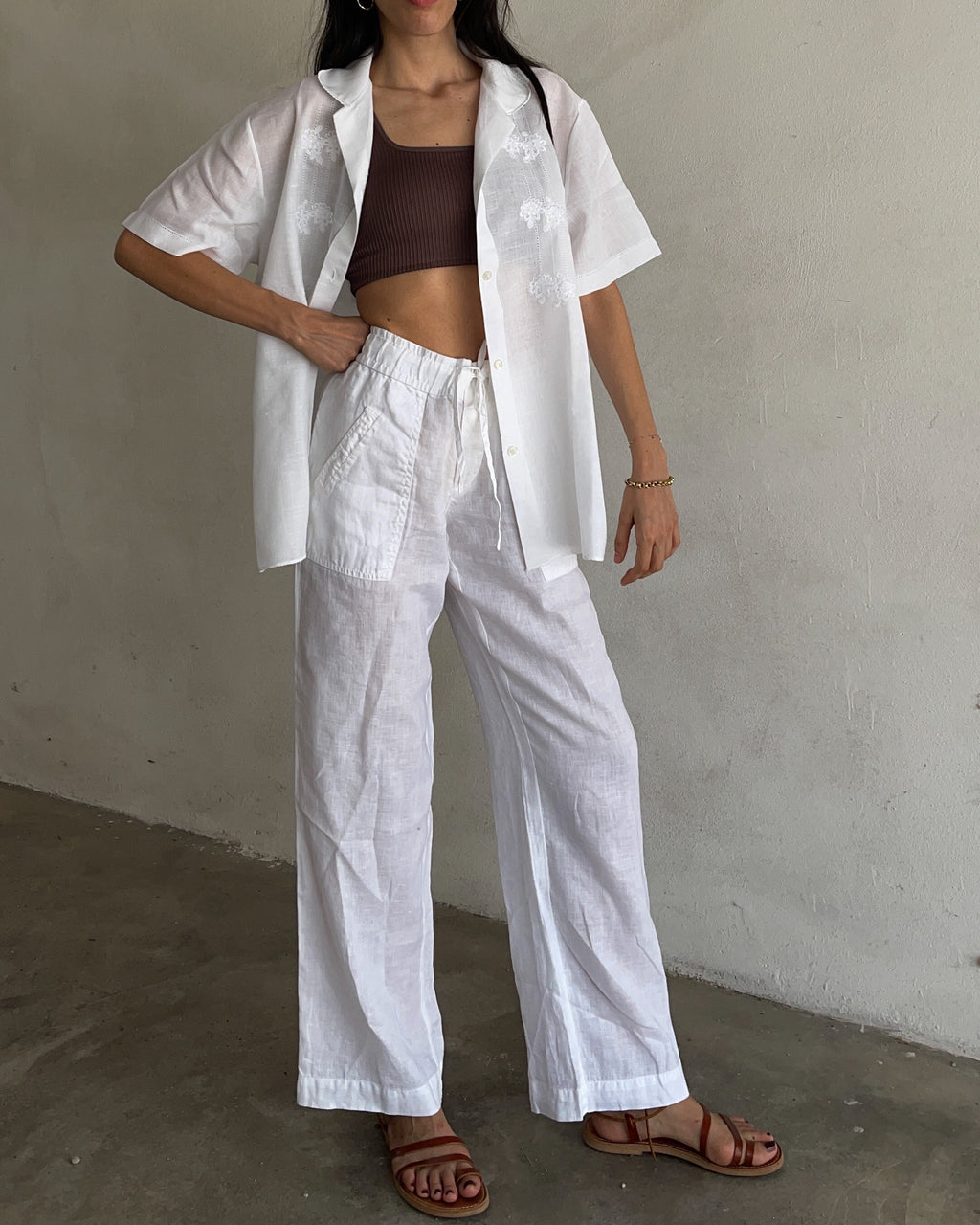 Bowling shirt bianca ricami