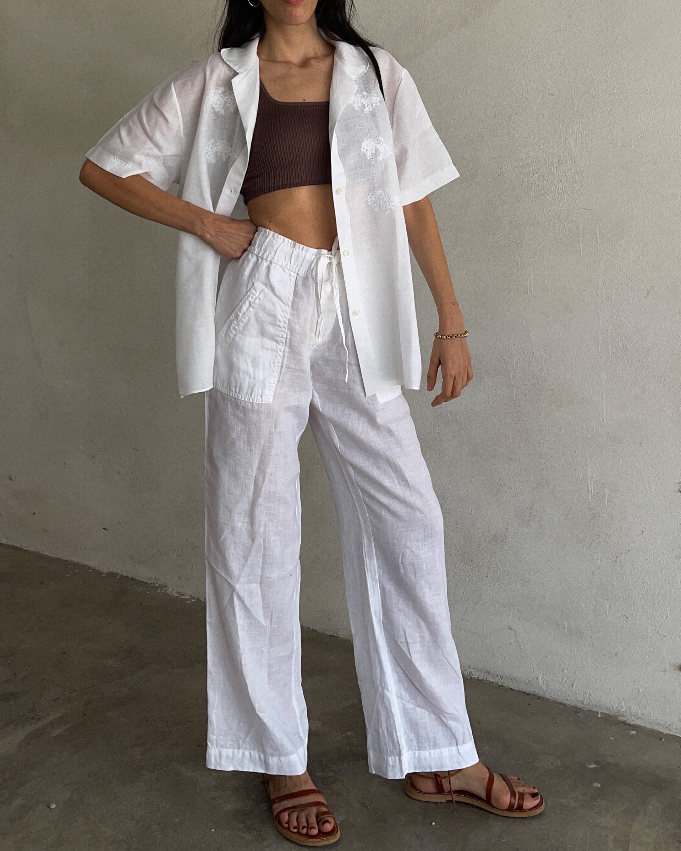 Bowling shirt bianca ricami