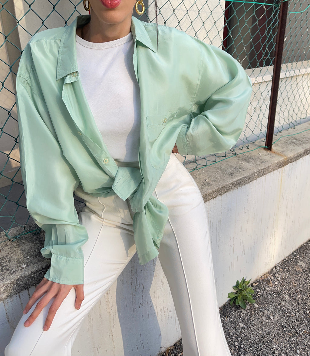 Vintage aquamarine silk blouse