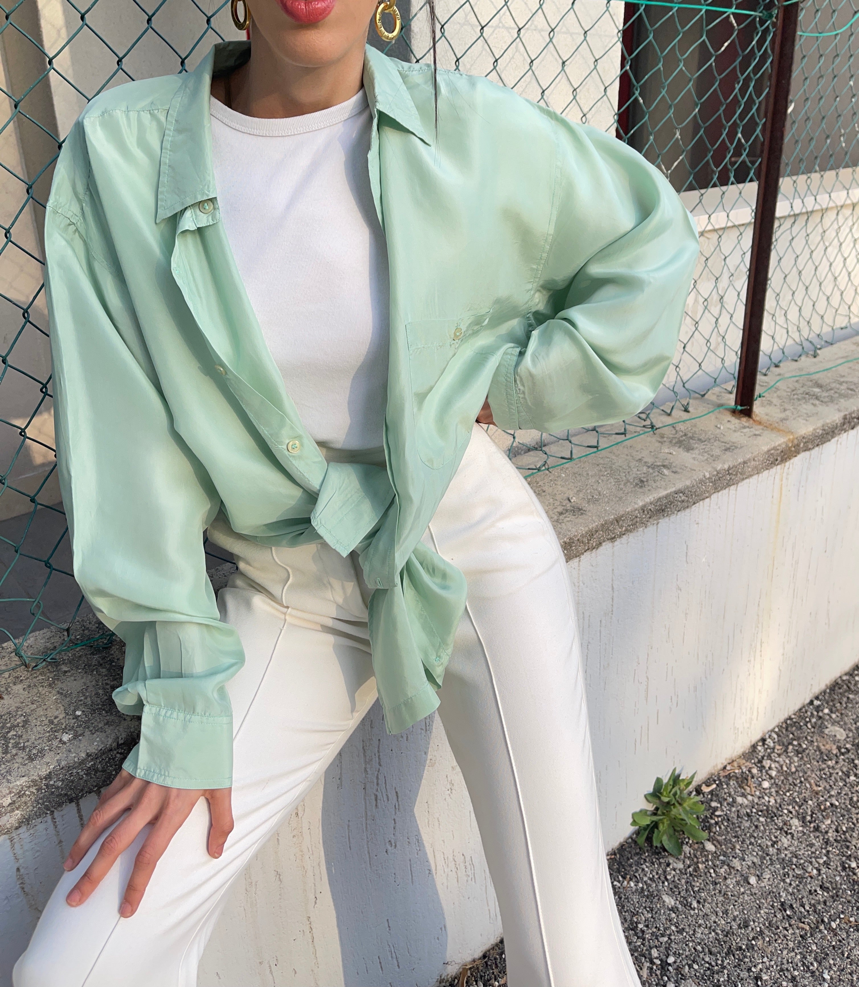 Vintage aquamarine silk blouse