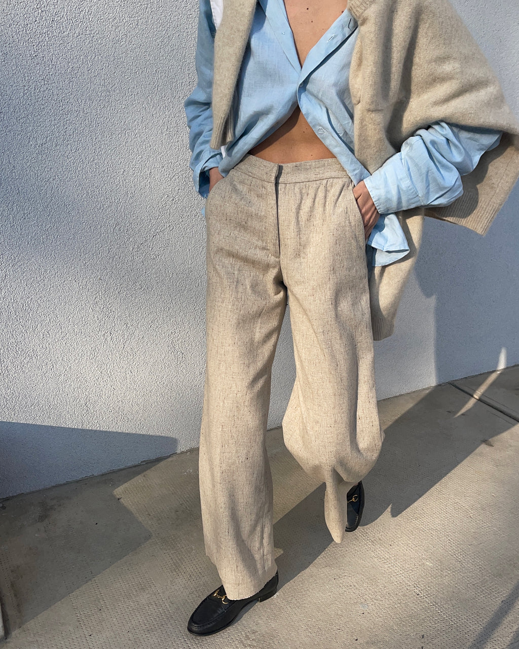 Cropped kick wool trousers ecrù