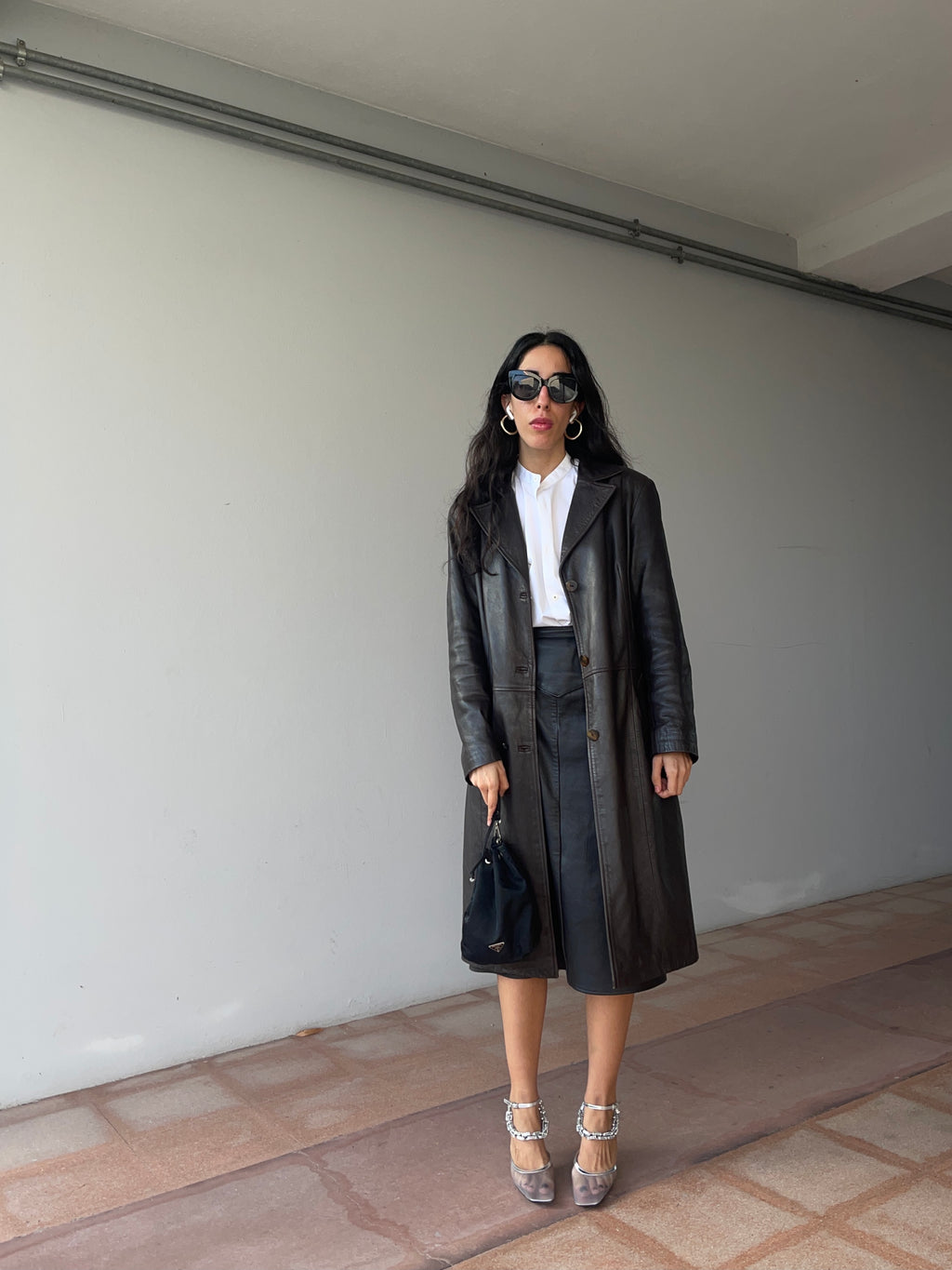 Brown chocolate leather trench