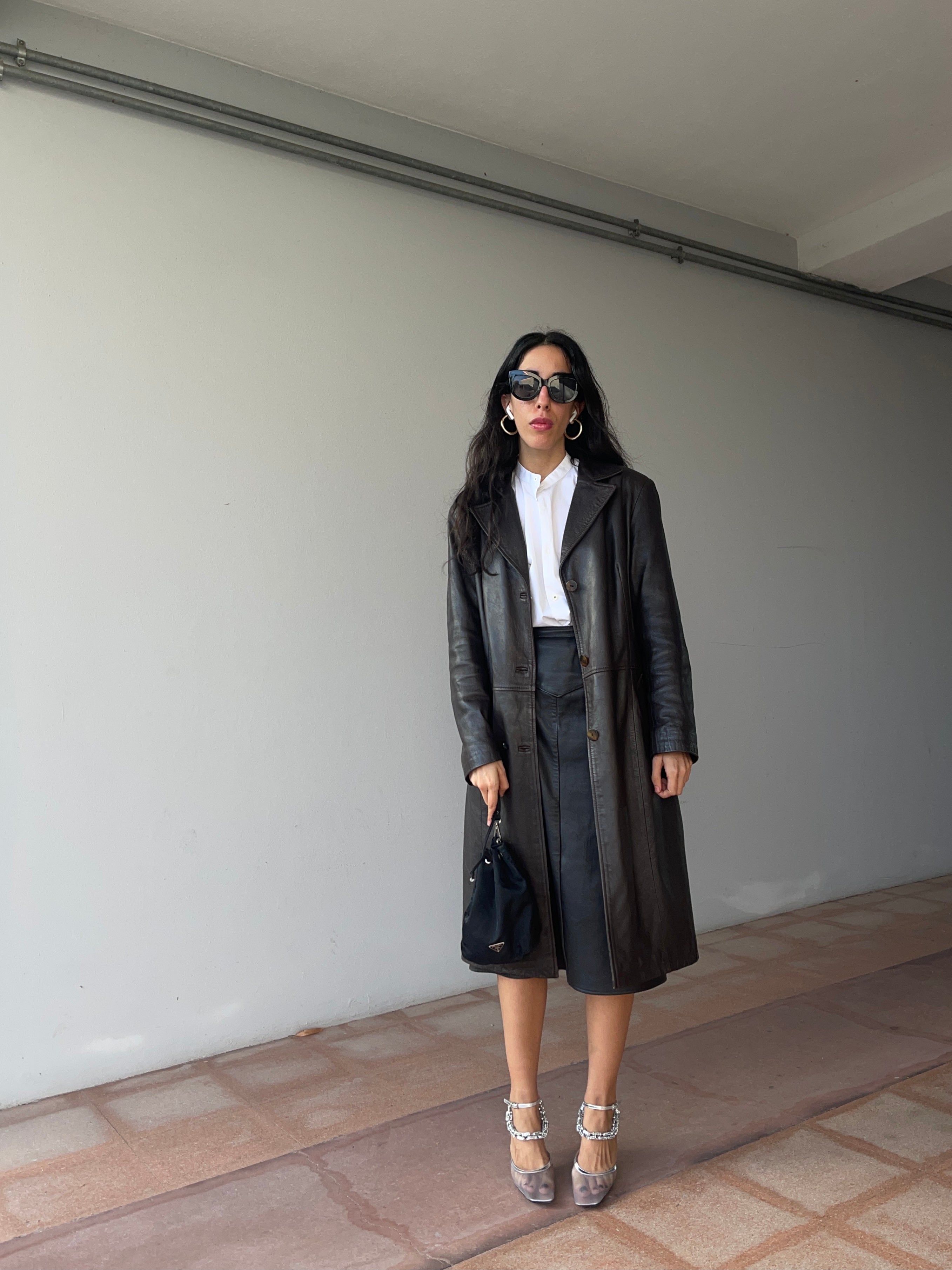Brown chocolate leather trench
