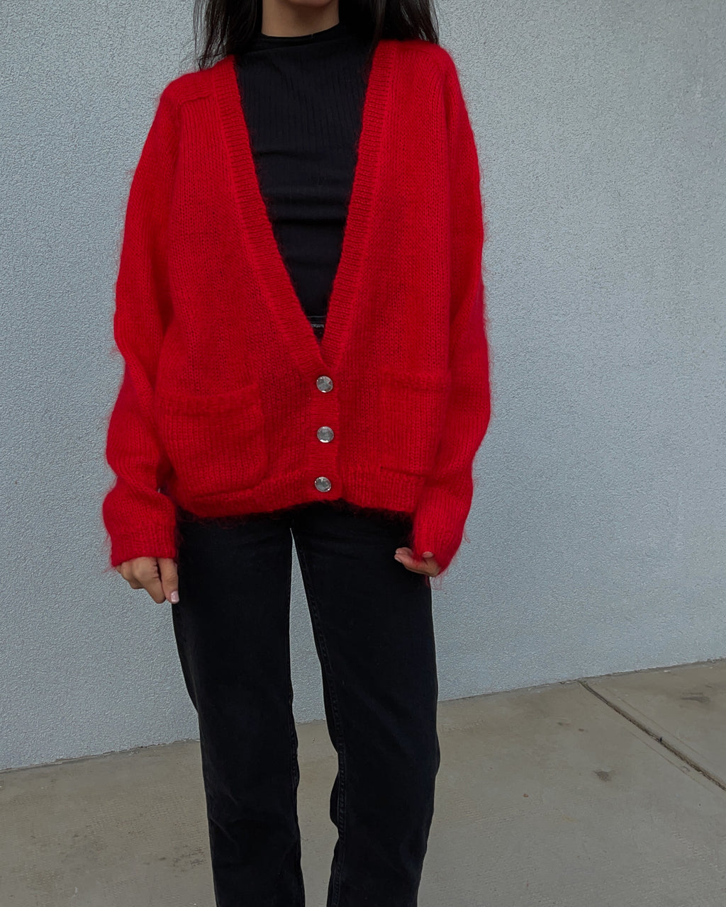 Mohair blend red cardi