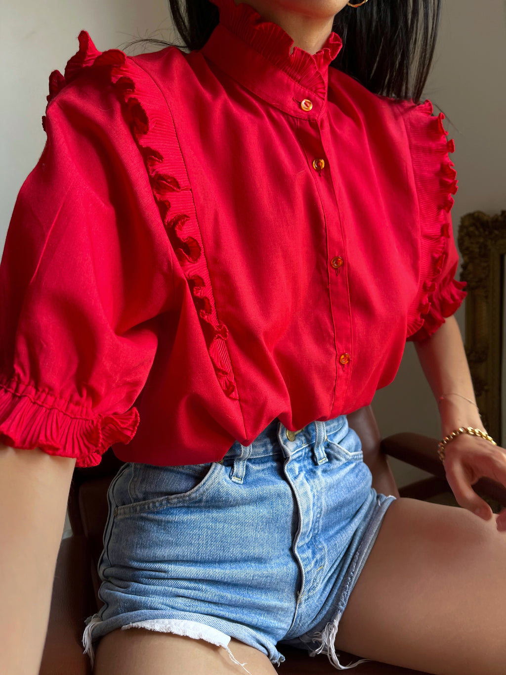 Red ruffle shirt