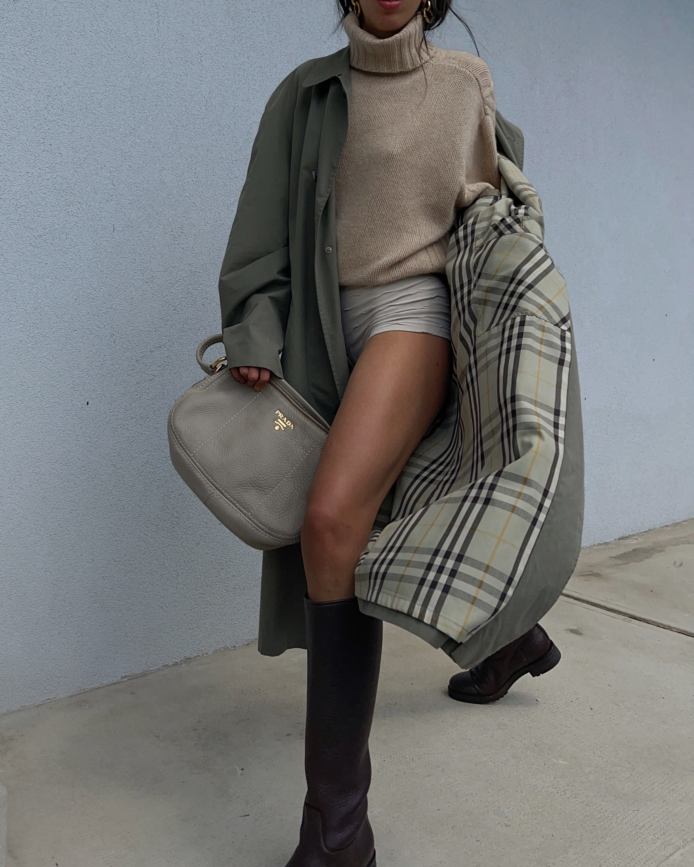 Military green trench coat