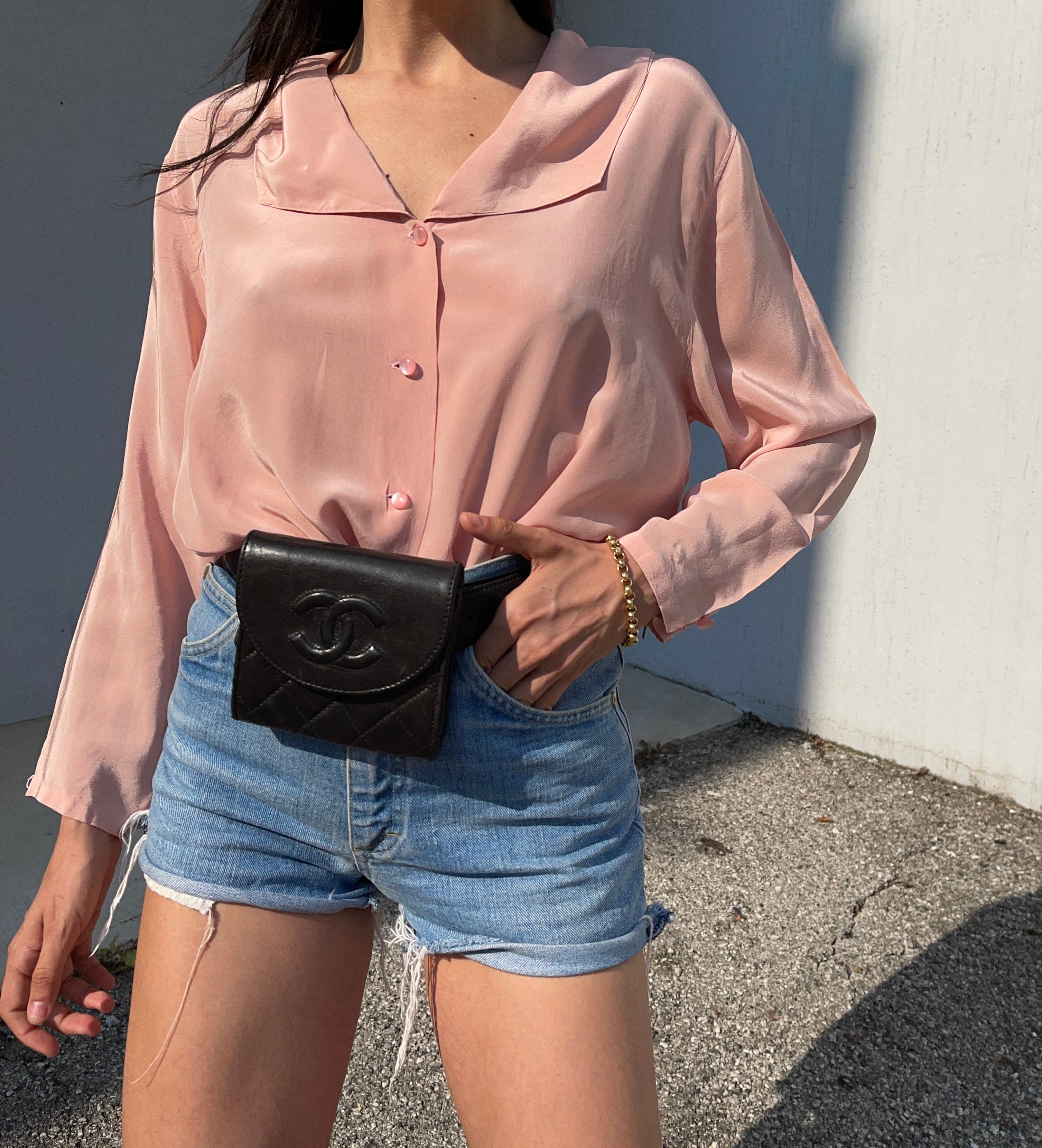 100 silk pale pink shirt
