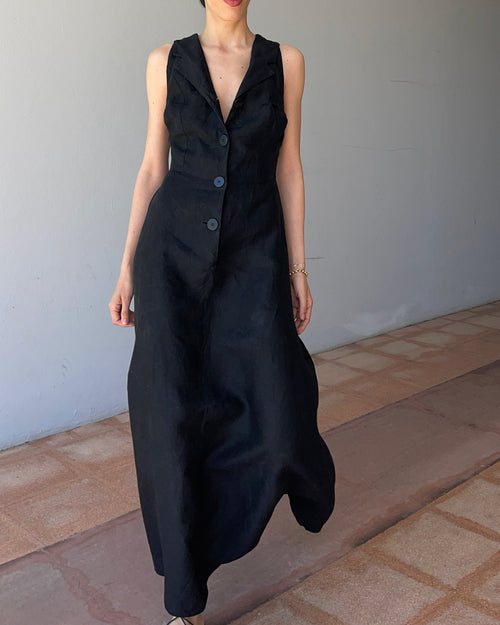 100 linen black dress