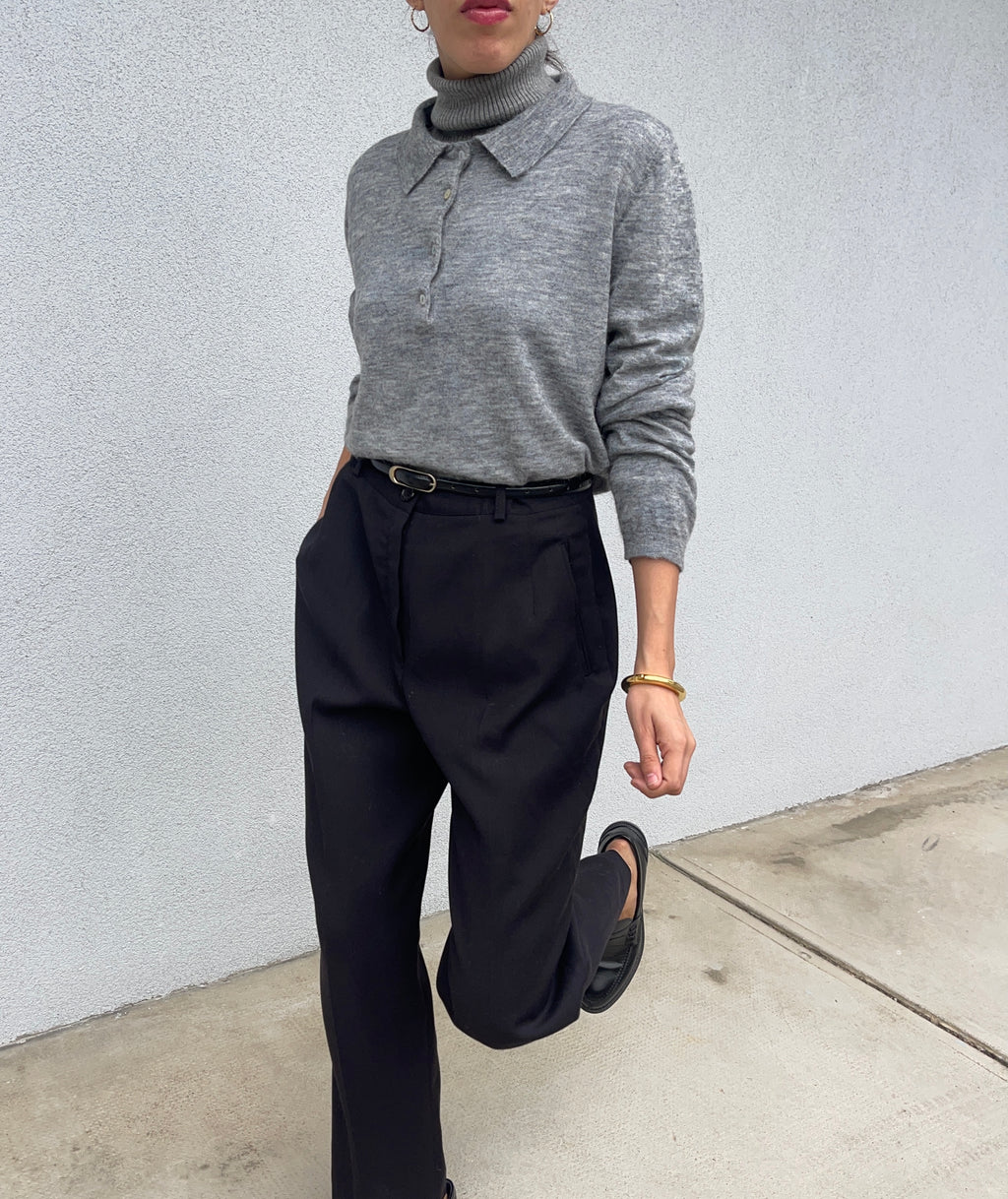 Grey wool blend polo