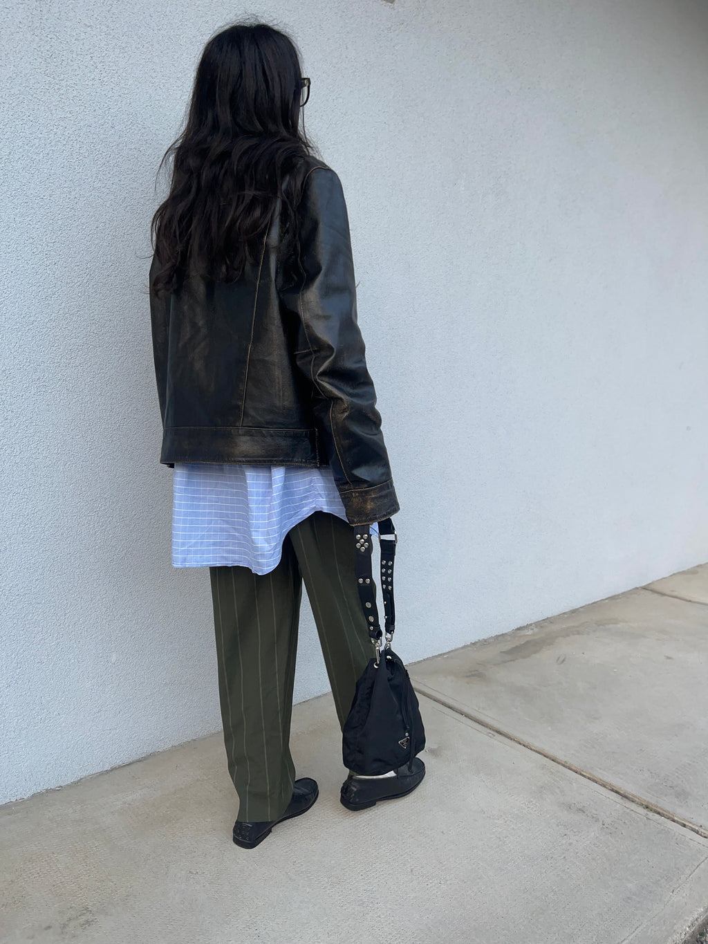 Distressed leather jacket