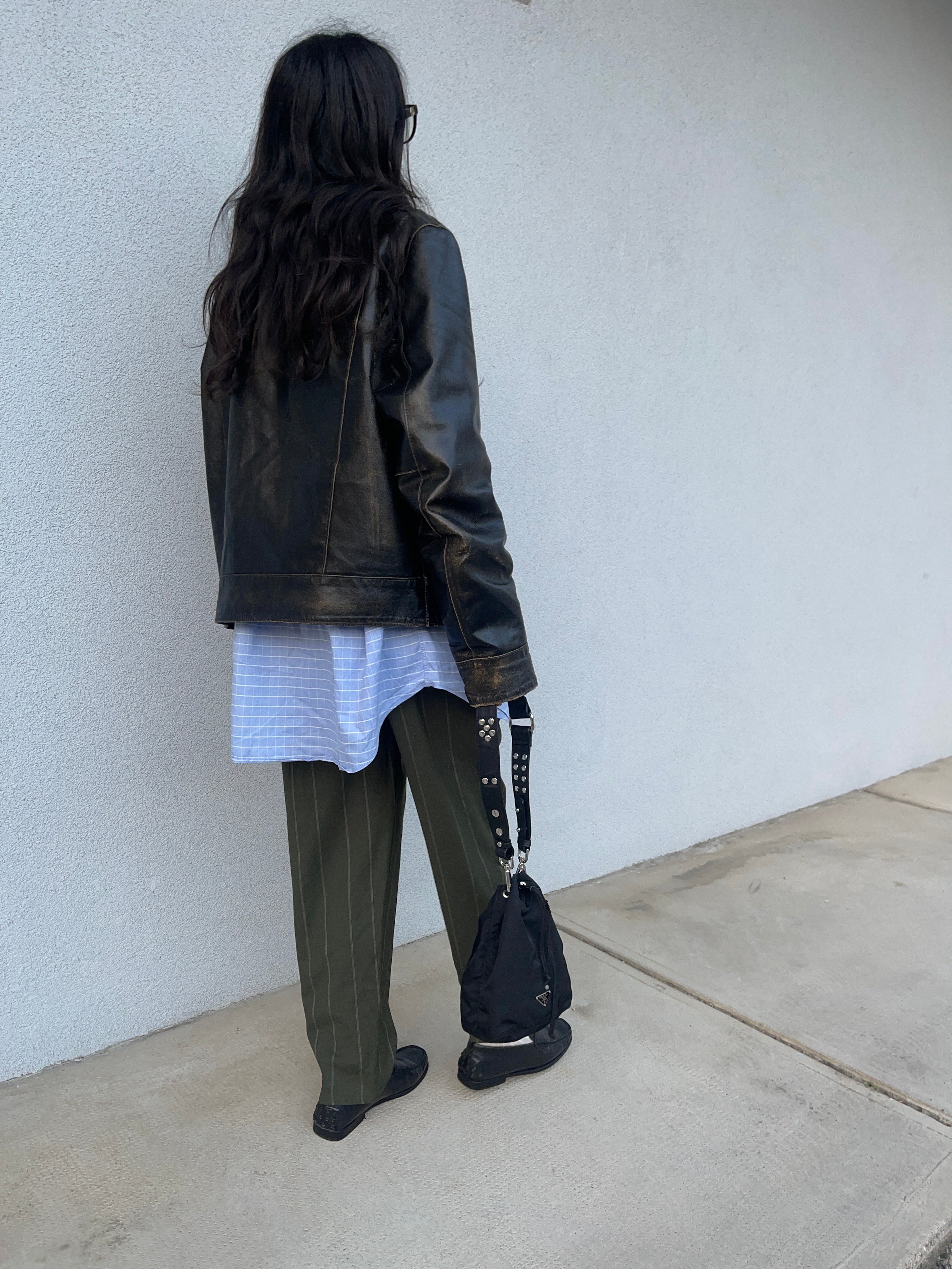 Distressed leather jacket