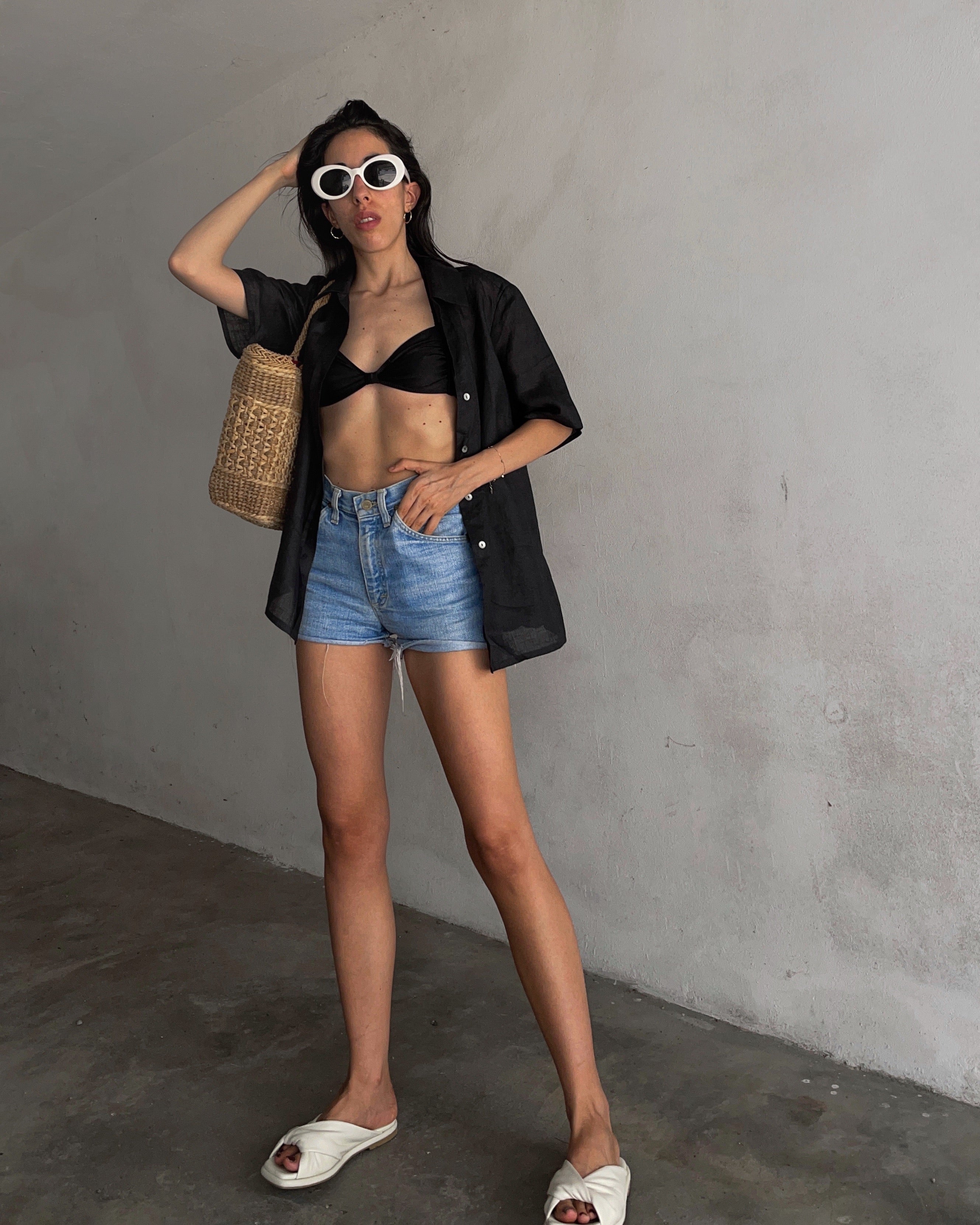 Black linen boxy shirt