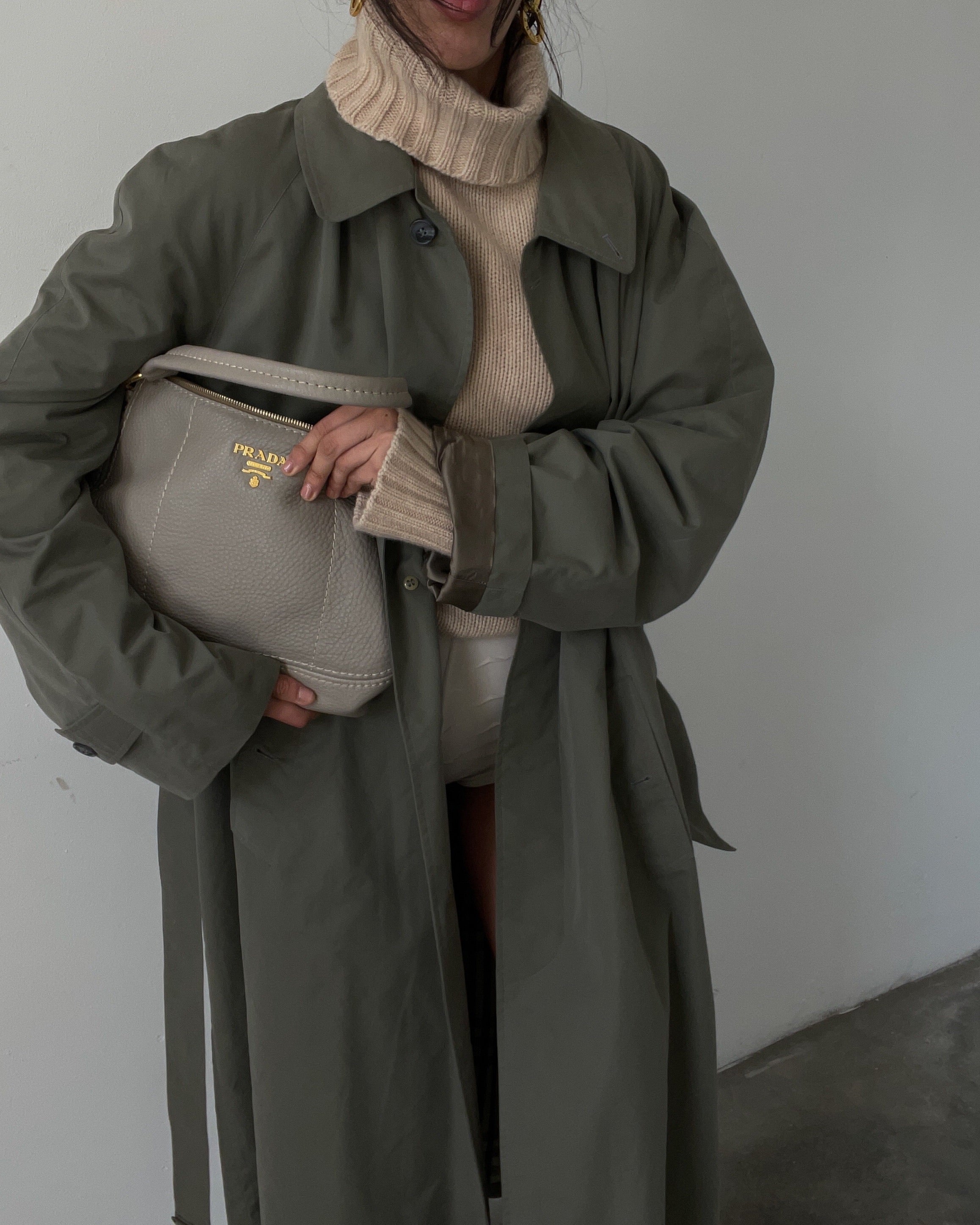 Military green trench coat