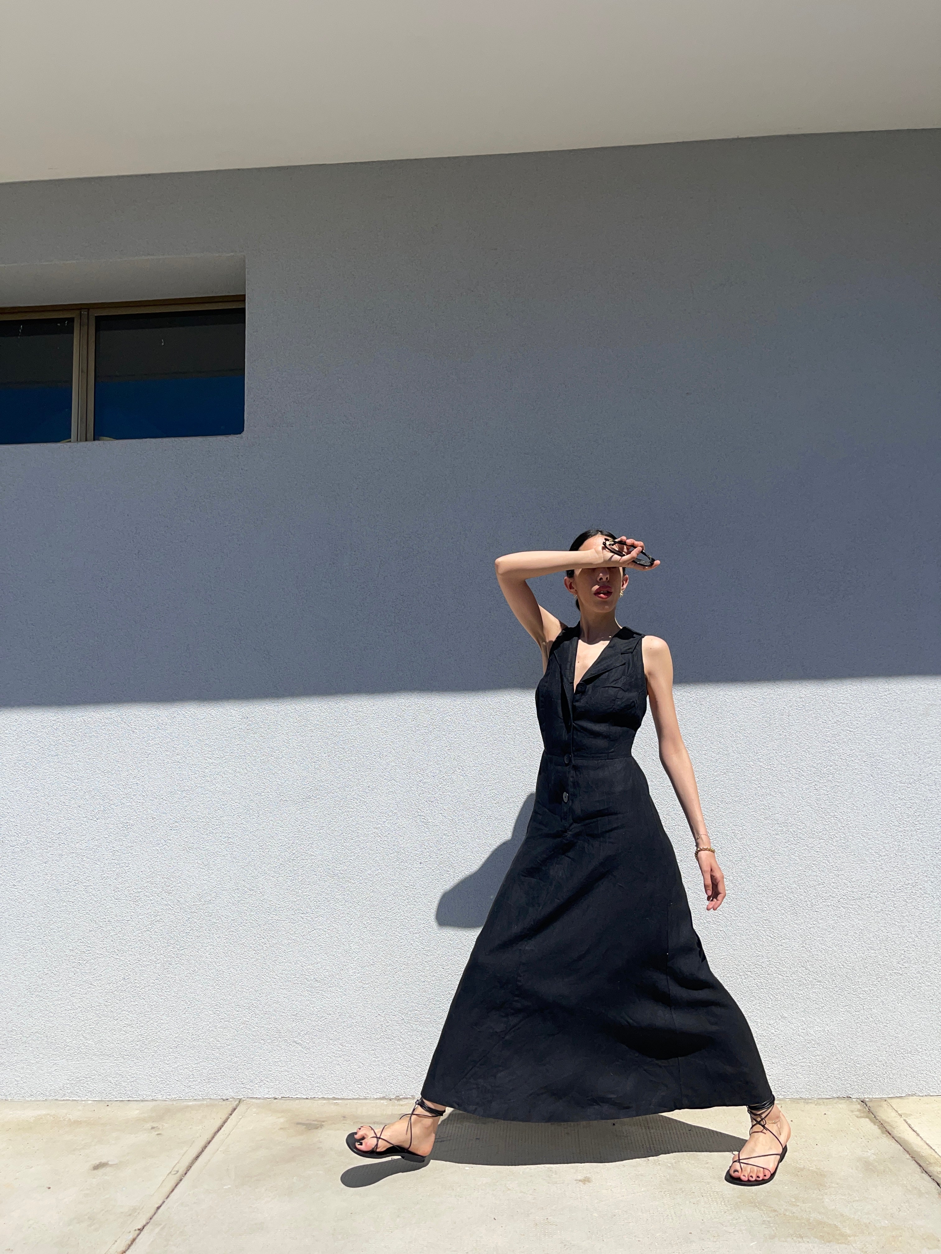 100 linen black dress