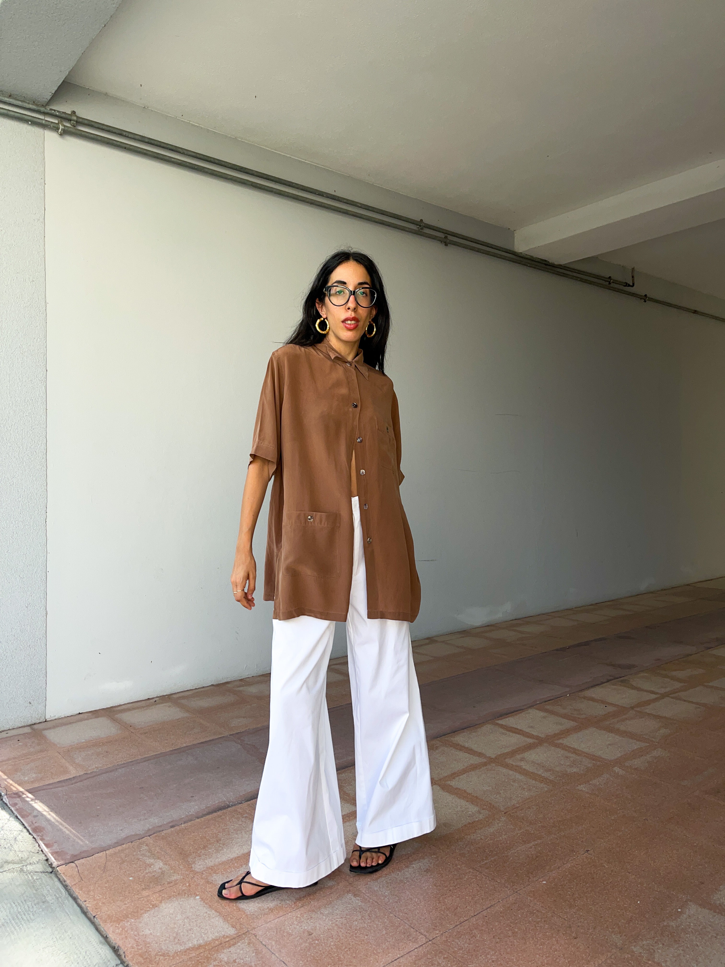 Caffè latte 100 silk shirt