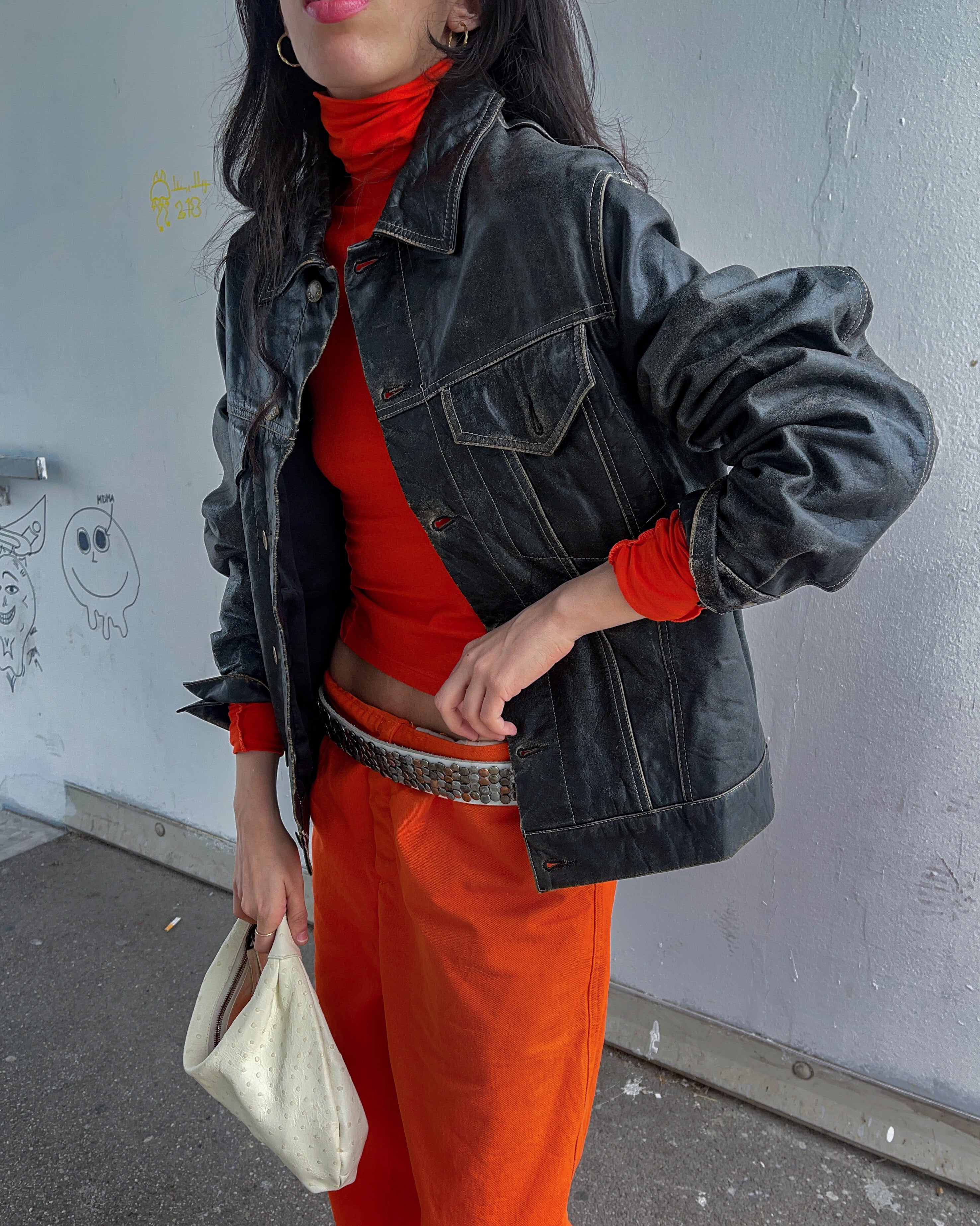 Leather distressed jacket