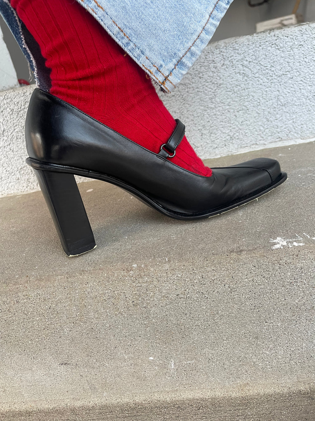 Black leather Mary Jane