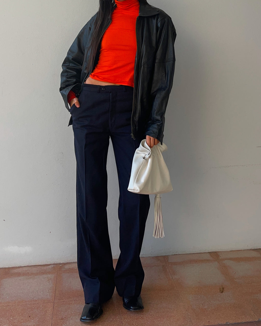 Leather bomber jacket
