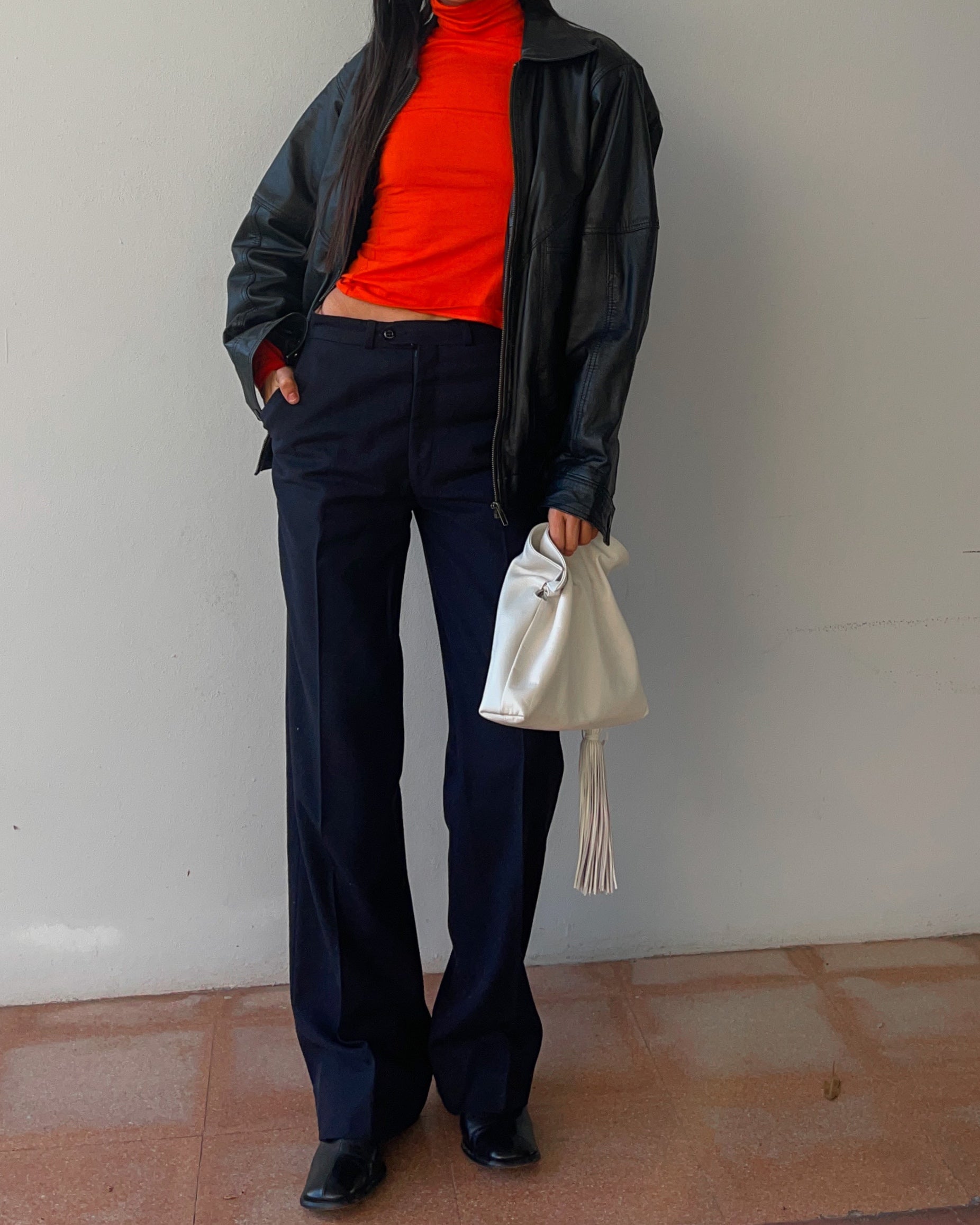 Leather bomber jacket