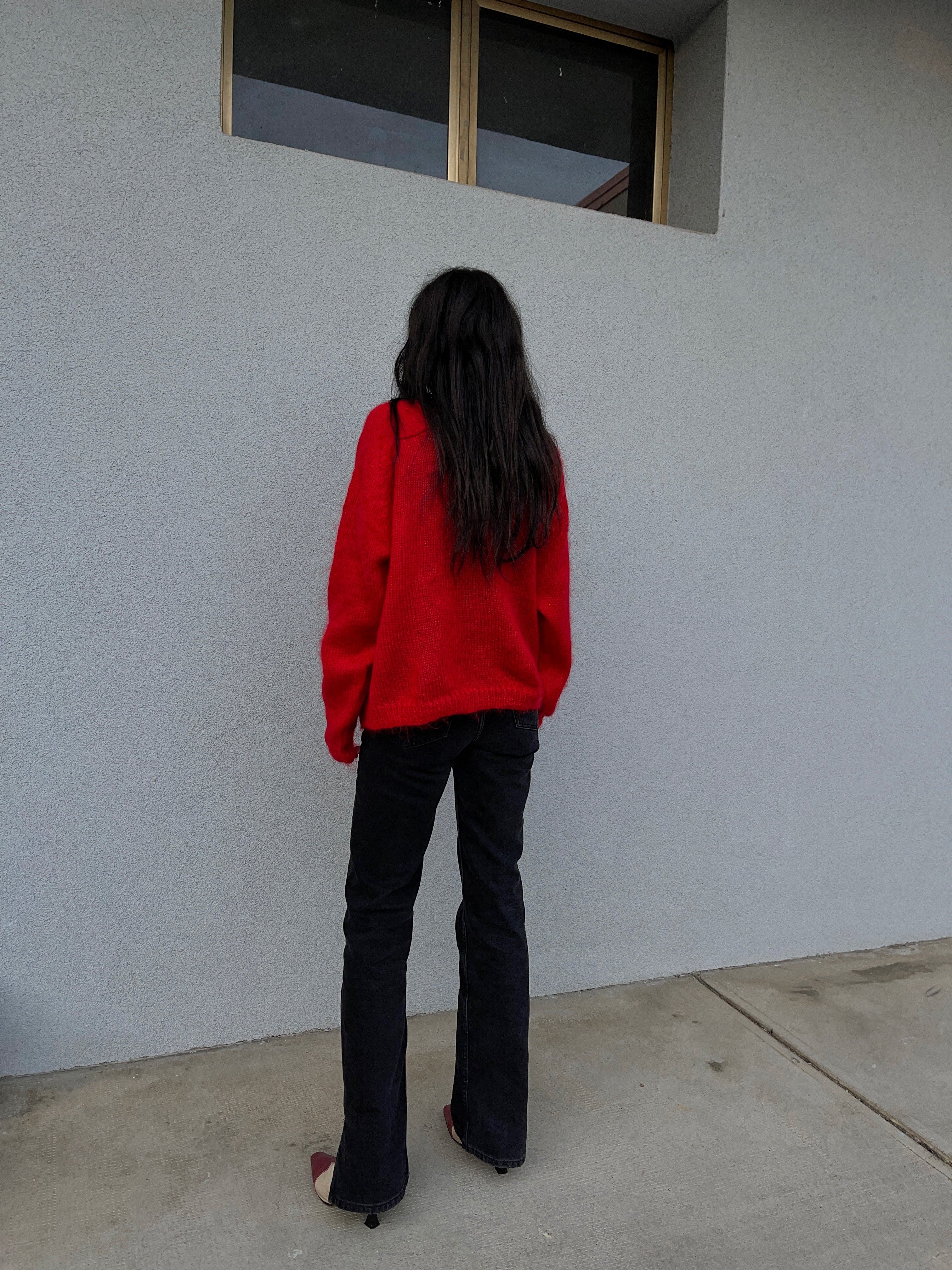 Mohair blend red cardi