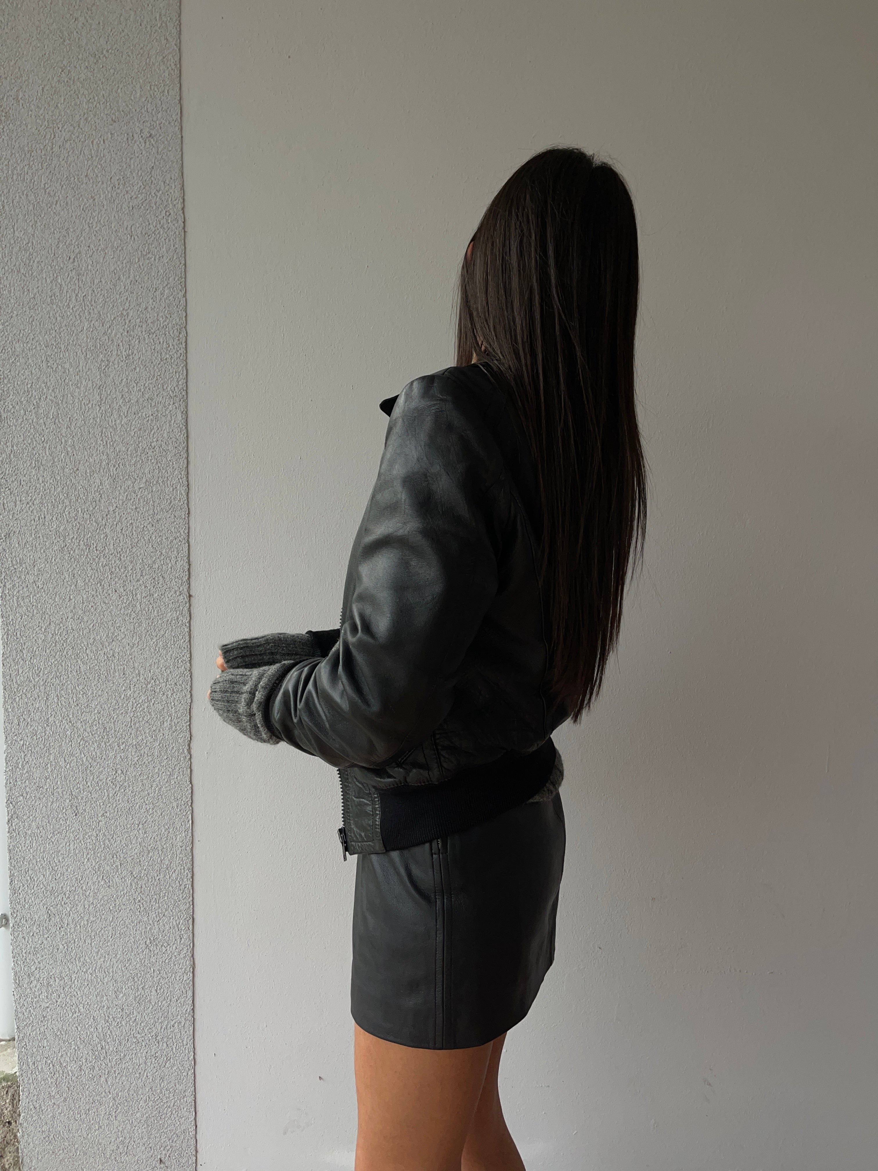 Crop leather bomber jacket
