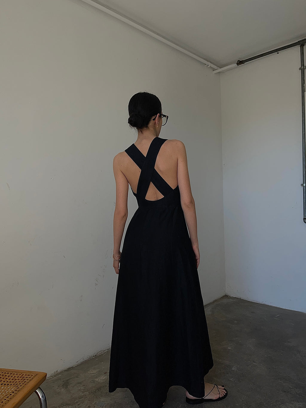 100 linen black dress