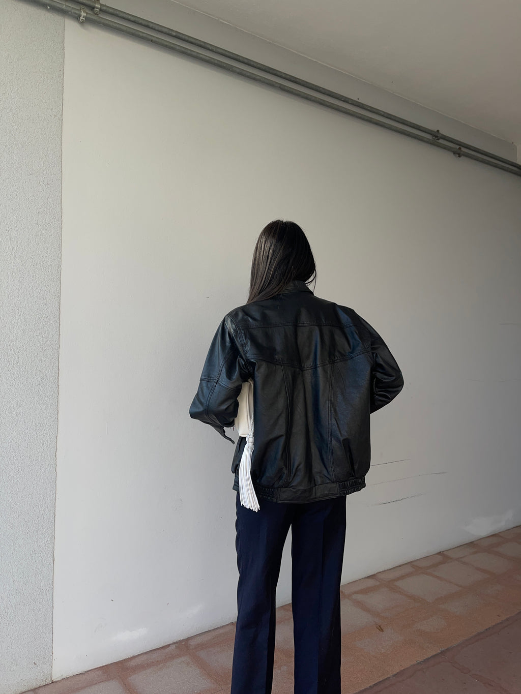 Leather bomber jacket