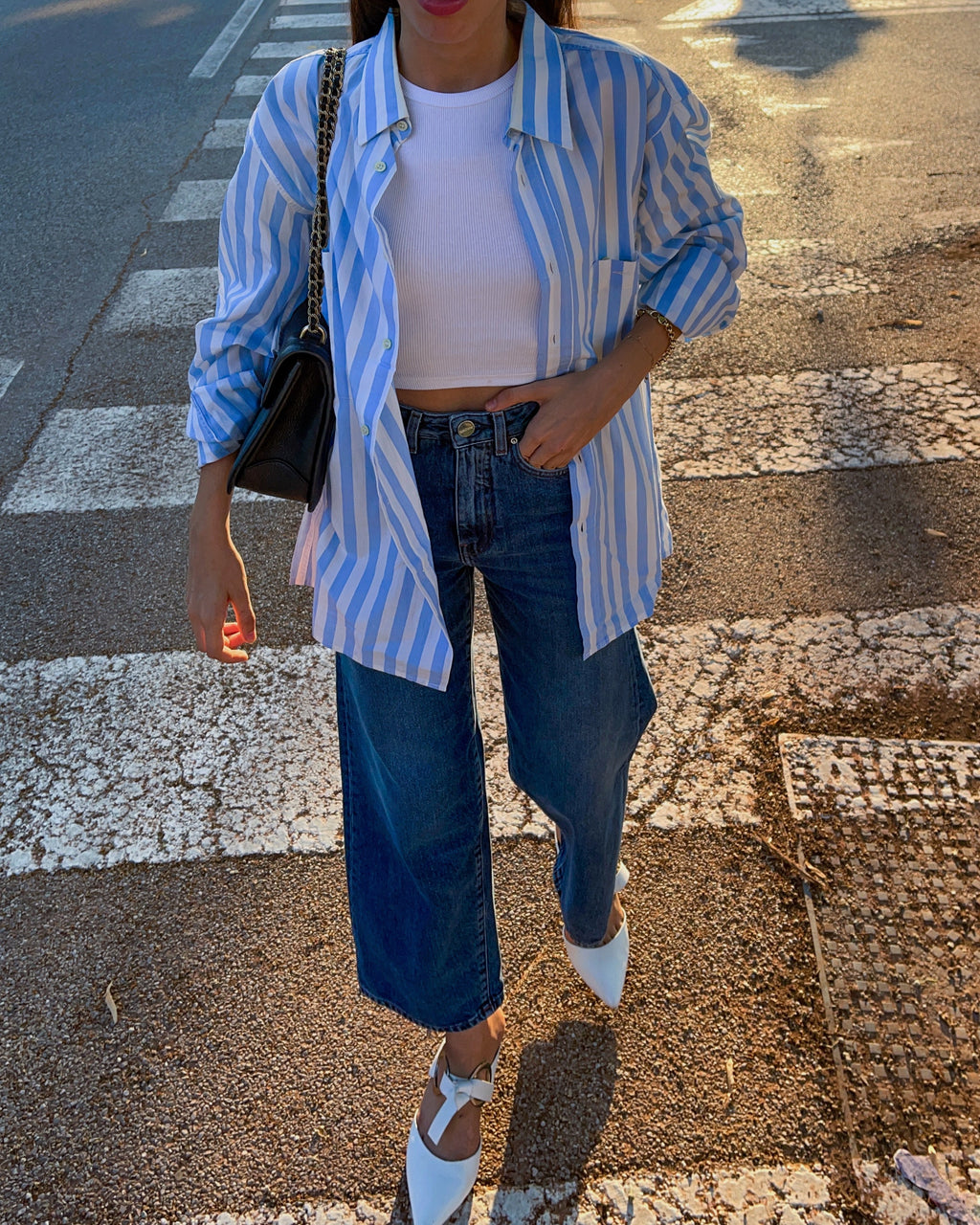 Camicia a righe azzurre