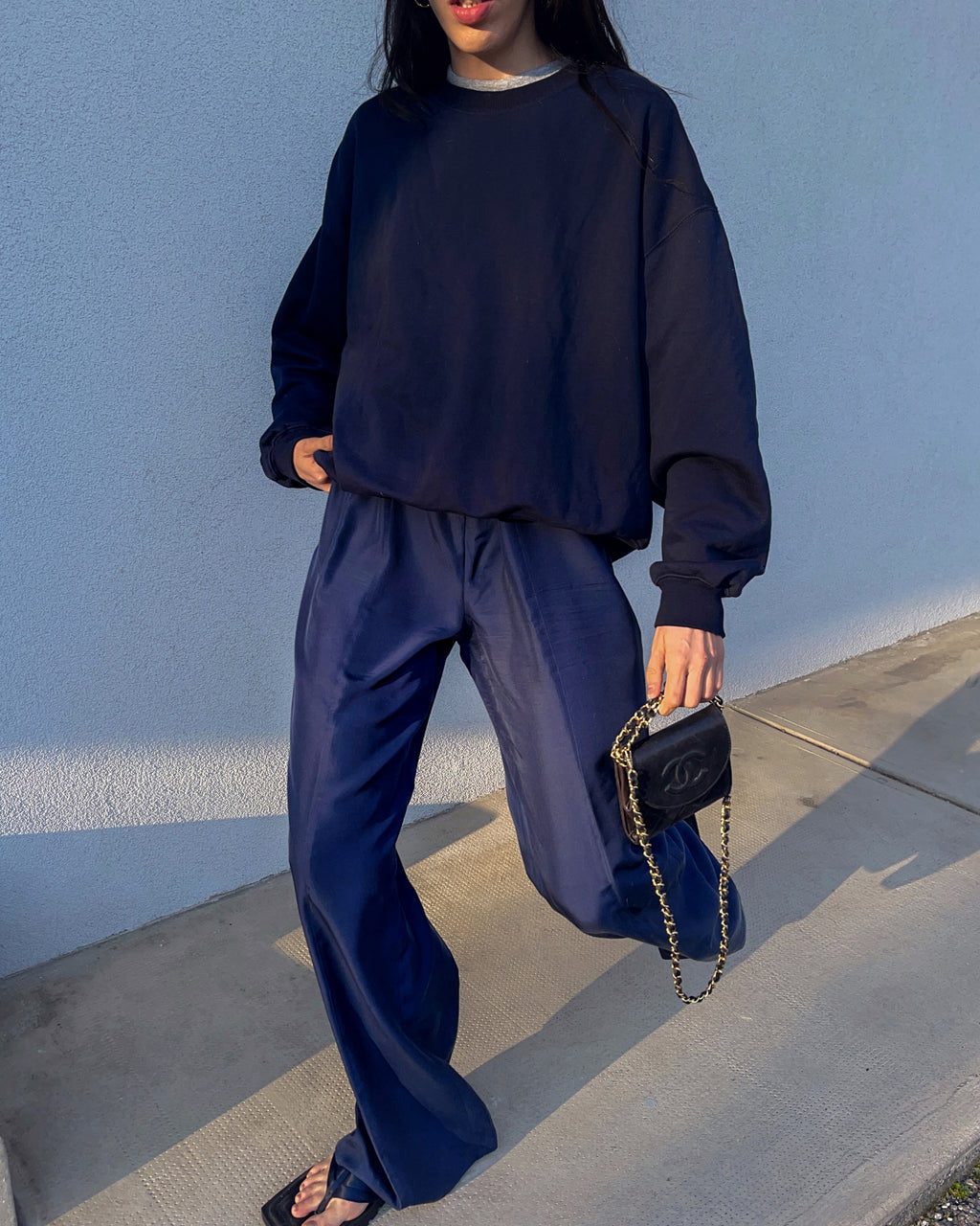 100 silk blue trousers