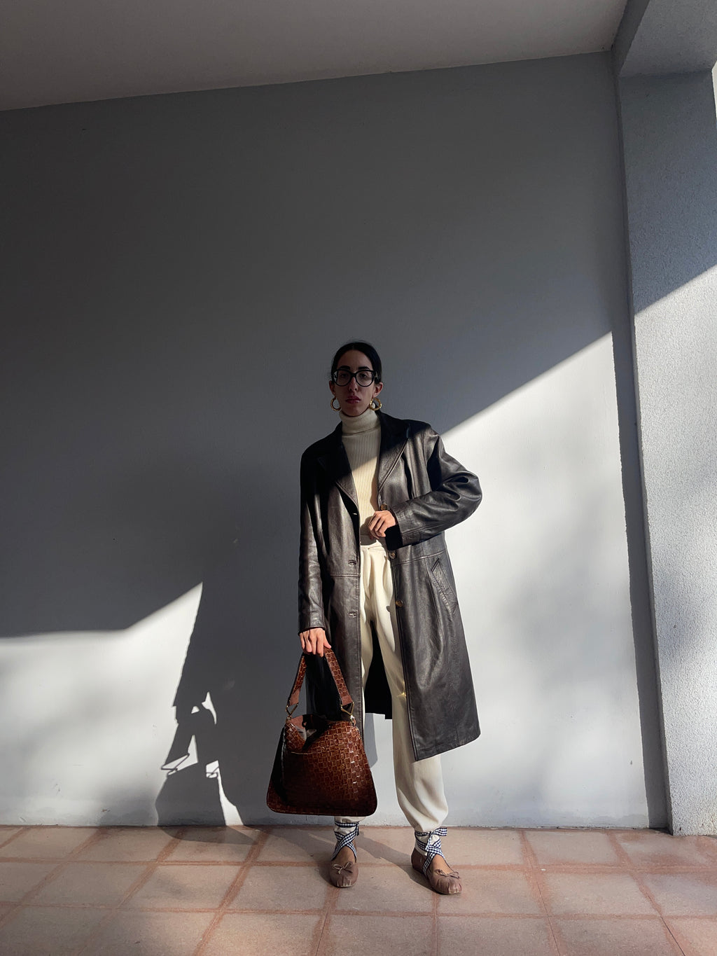 Brown chocolate leather trench